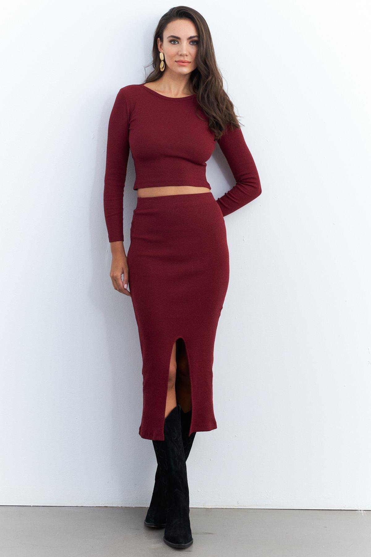 Kadın Bordo Basic Kaşkorse Alt- Üst Takım XL2042