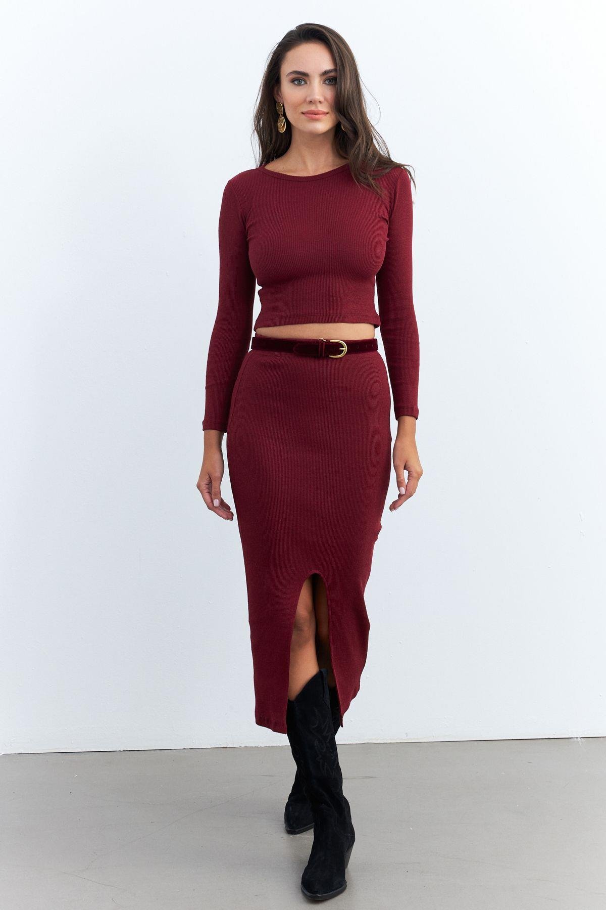 Kadın Bordo Basic Kaşkorse Alt- Üst Takım XL2042