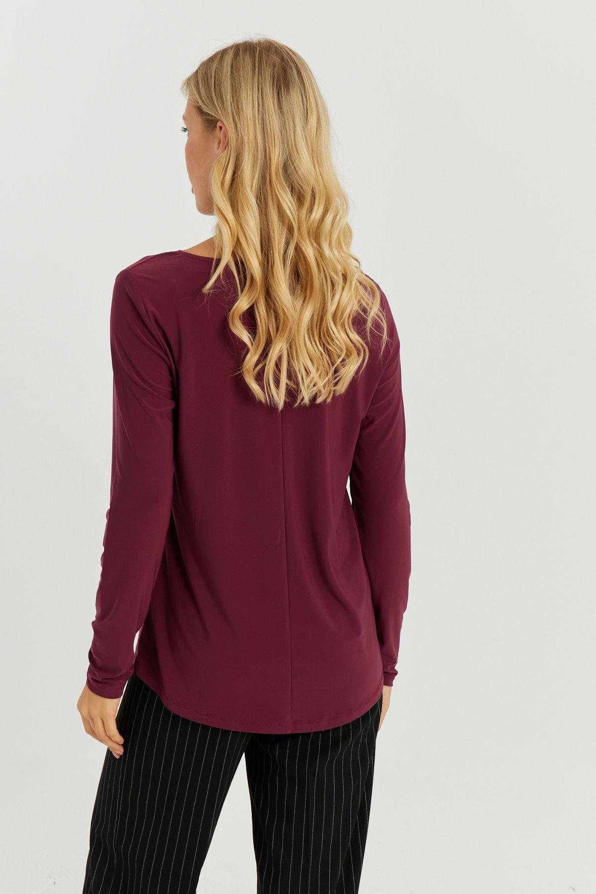 Kadın Bordo Dantel Detaylı Bluz AYD264