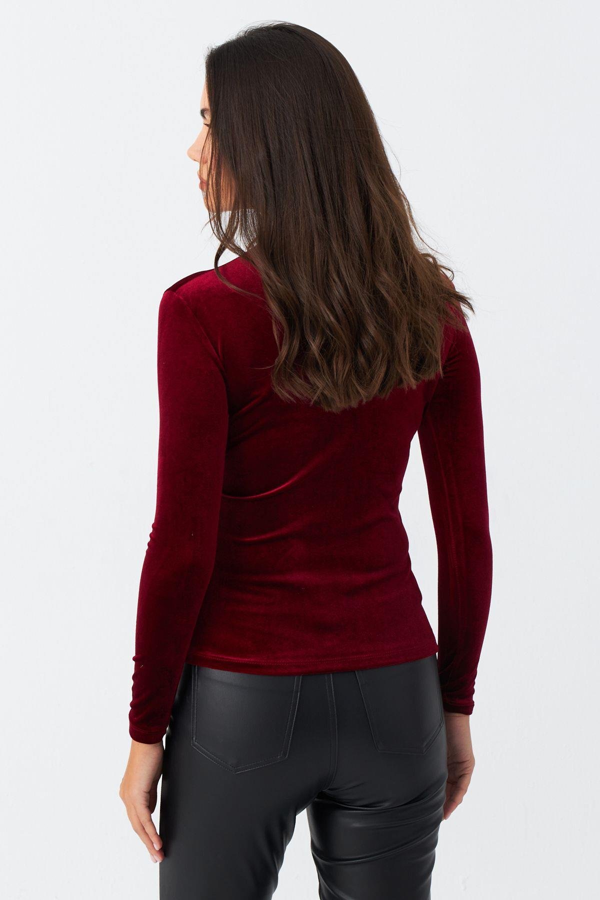 Kadın Bordo Kadife Bluz LPP1240