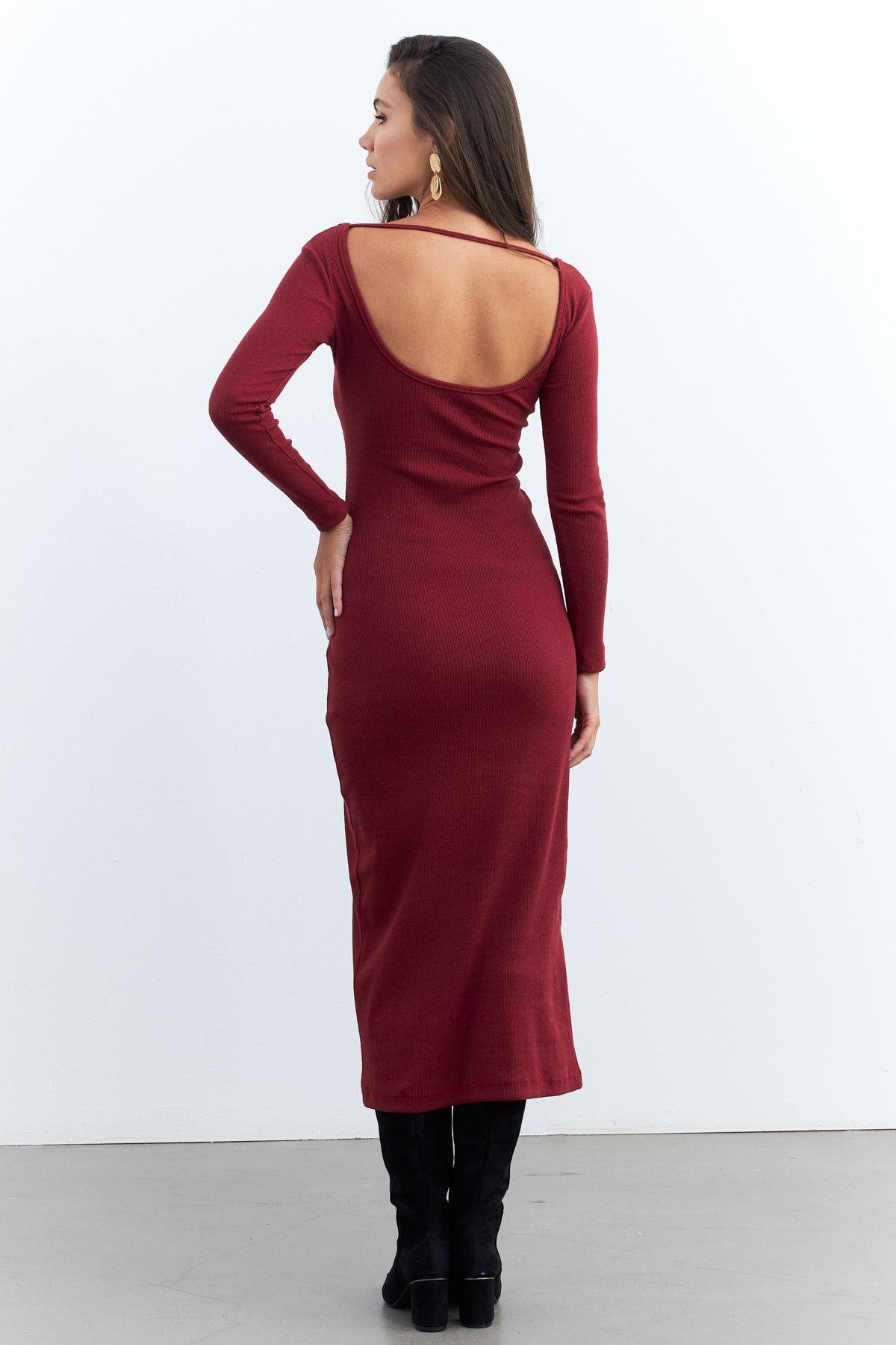 Kadın Bordo Kaşkorse Maxi Elbise EY1513