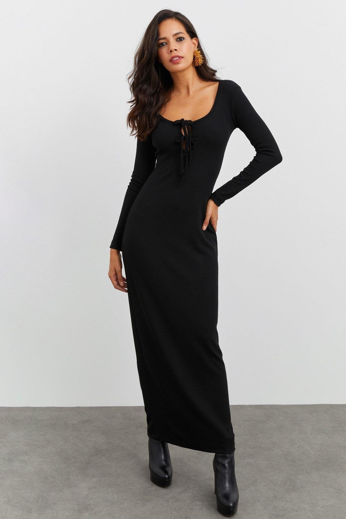 Kadın Bordo Kaşkorse Maxi Elbise EY1513