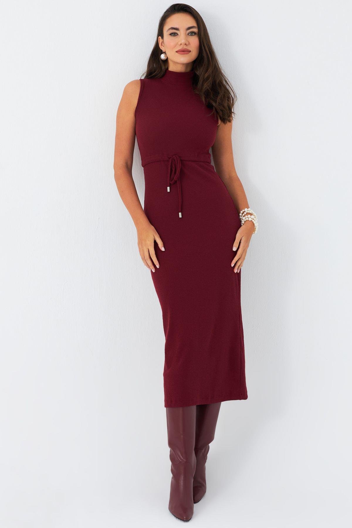 Kadın Bordo Kaşkorse Maxi Elbise EY2924