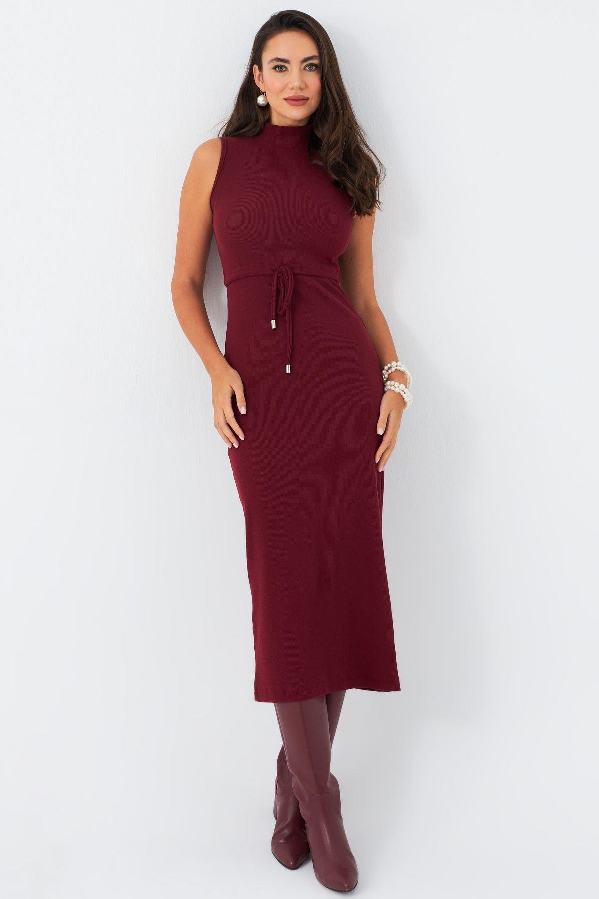 Kadın Bordo Kaşkorse Maxi Elbise EY2924