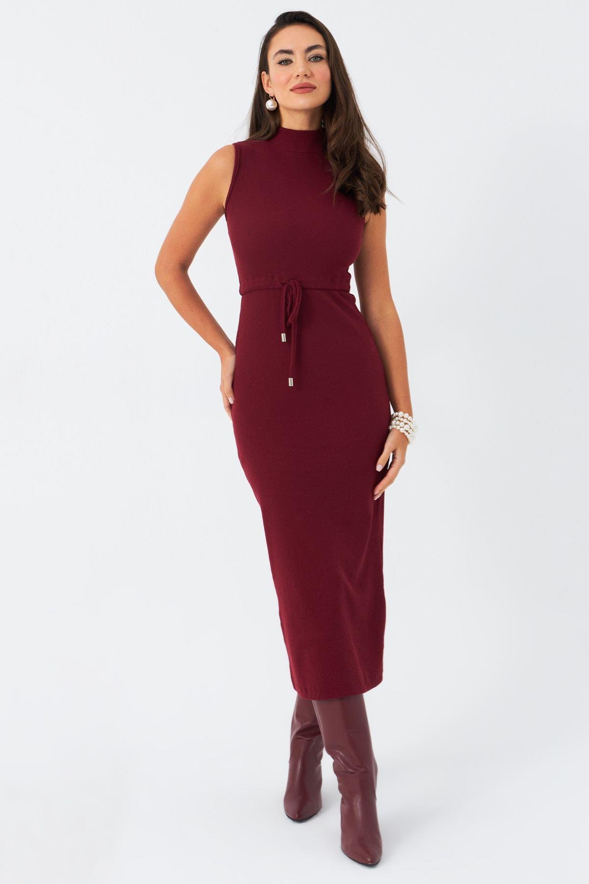 Kadın Bordo Kaşkorse Maxi Elbise MEY2924