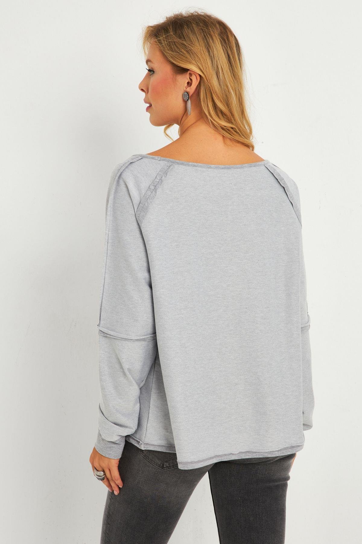 Kadın Bordo Kayık Yaka Ters Dikişli Sweatshirt TF10