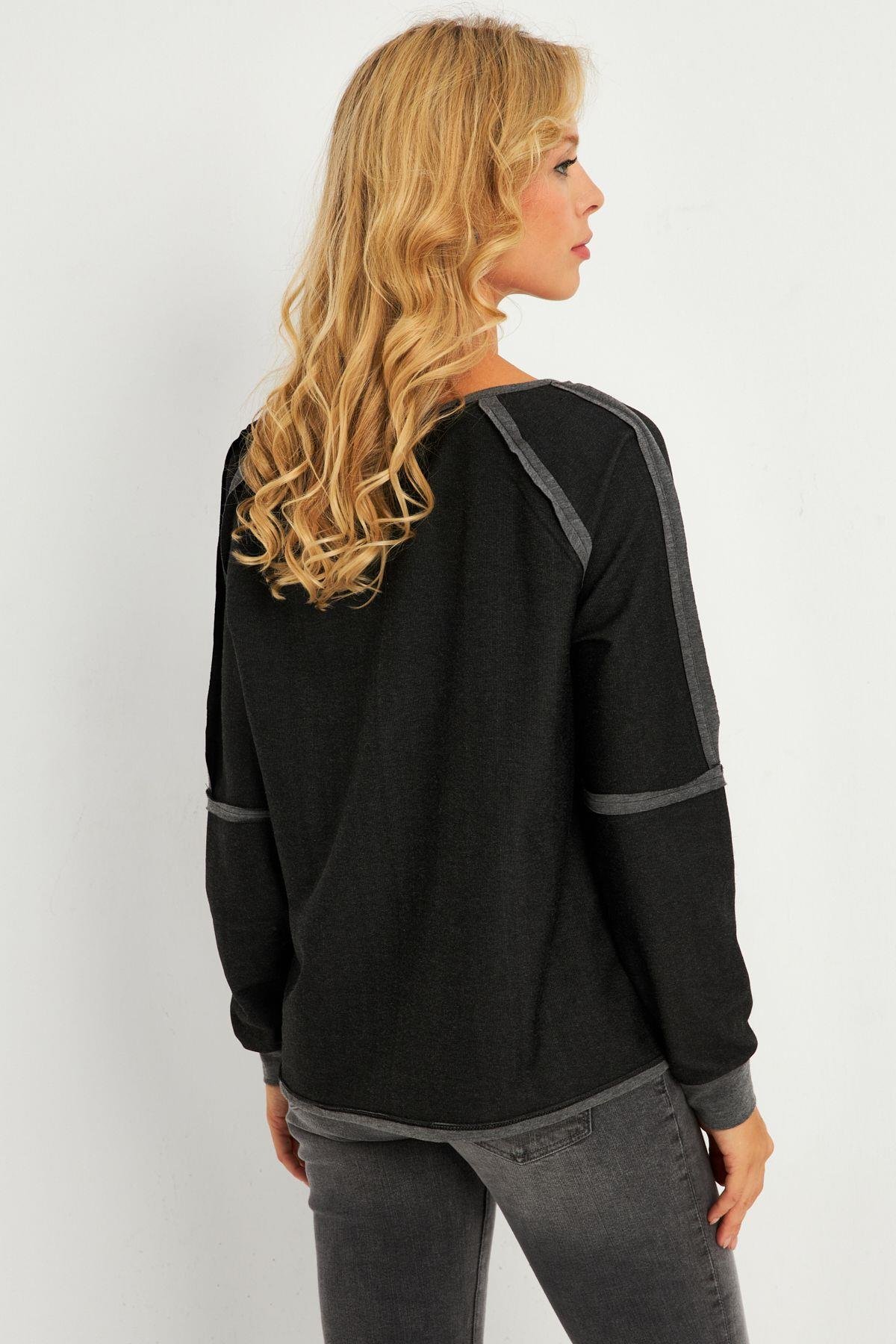 Kadın Bordo Kayık Yaka Ters Dikişli Sweatshirt TF10
