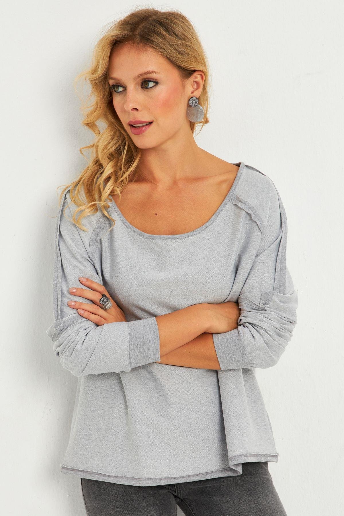 Kadın Bordo Kayık Yaka Ters Dikişli Sweatshirt TF10