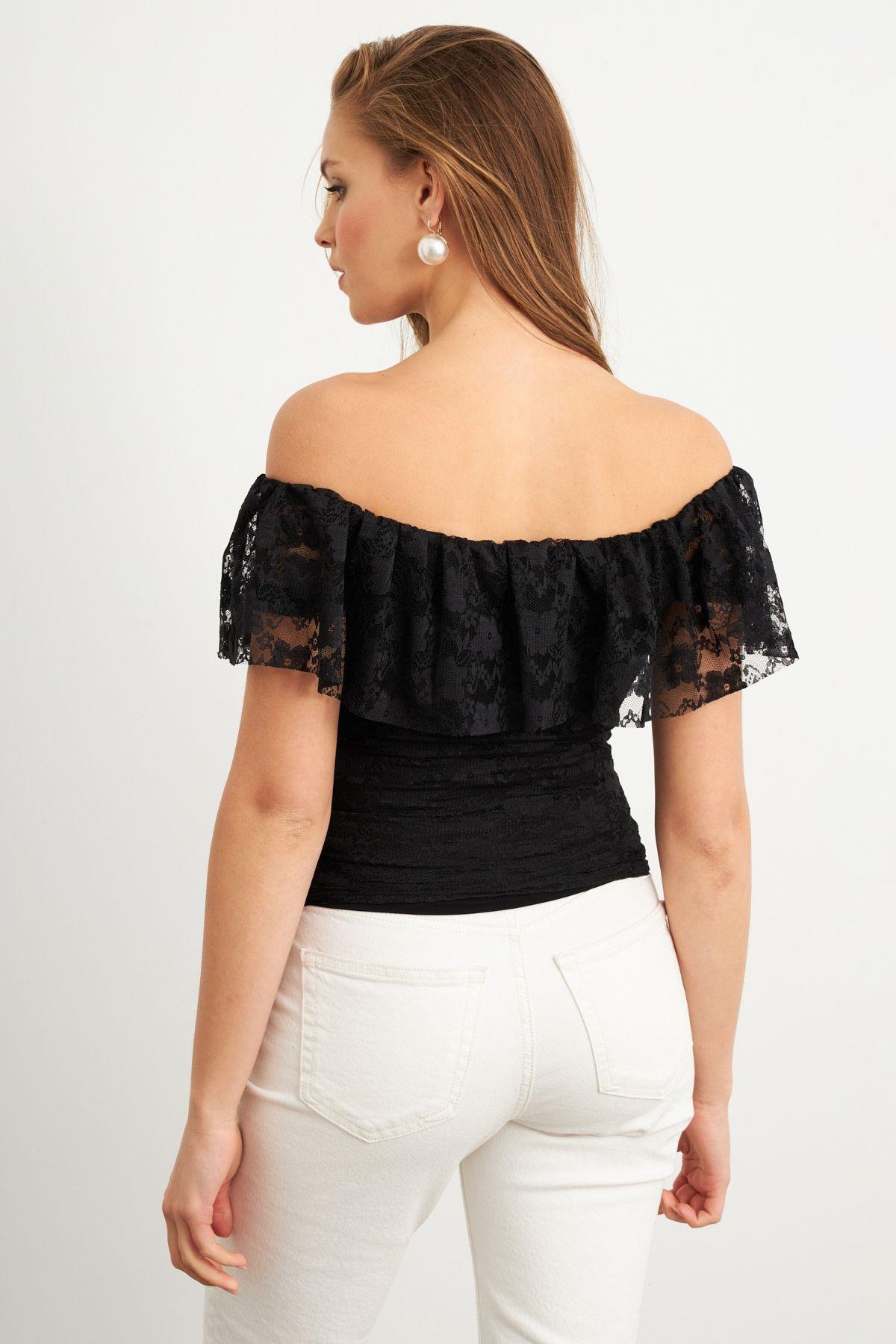 Kadın Bordo Madonna Yaka Dantel Bluz MTK13549