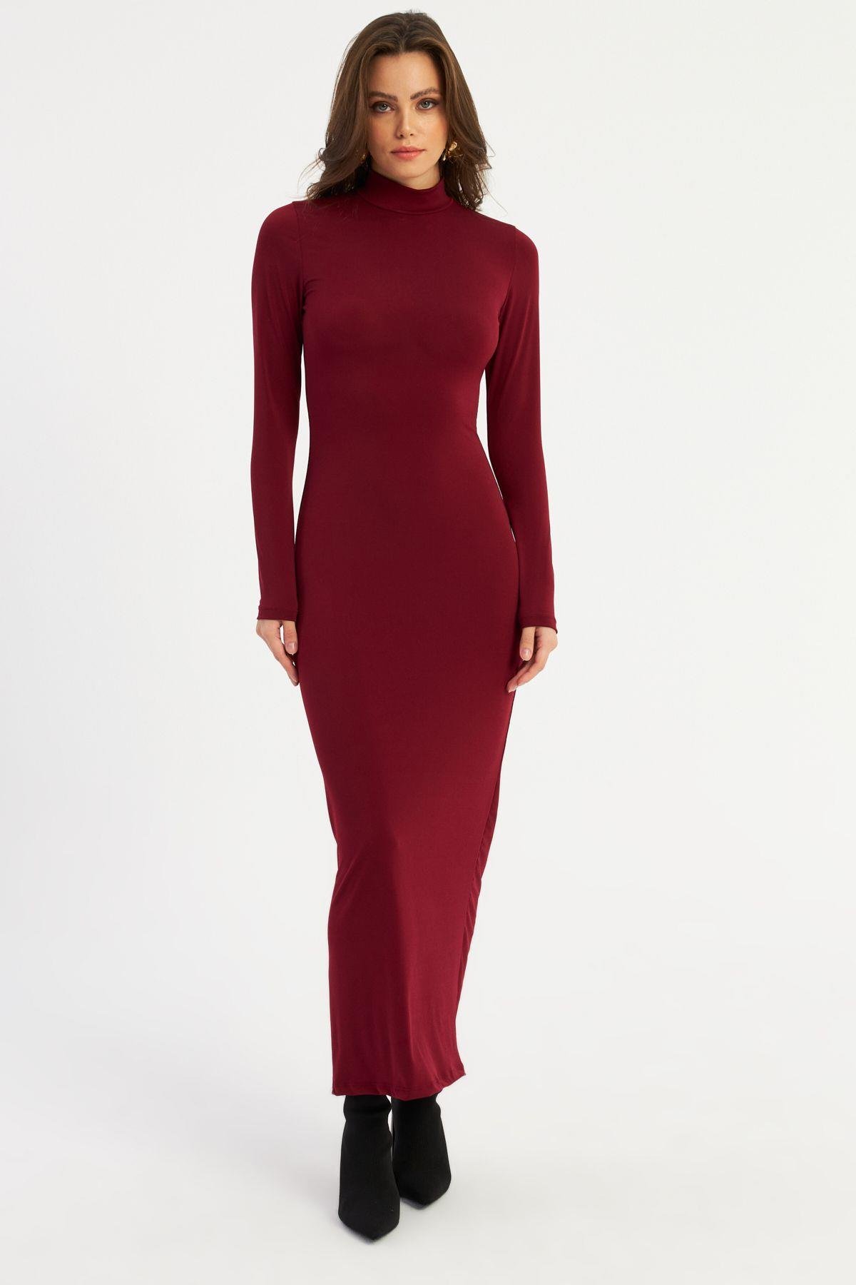 Kadın Bordo Maxi Elbise MLİK100