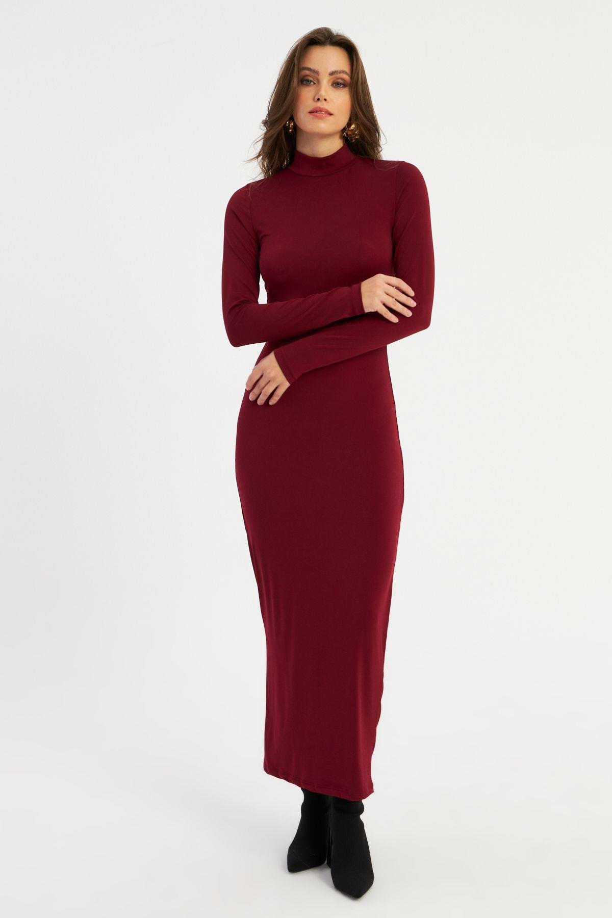 Kadın Bordo Maxi Elbise MLİK100