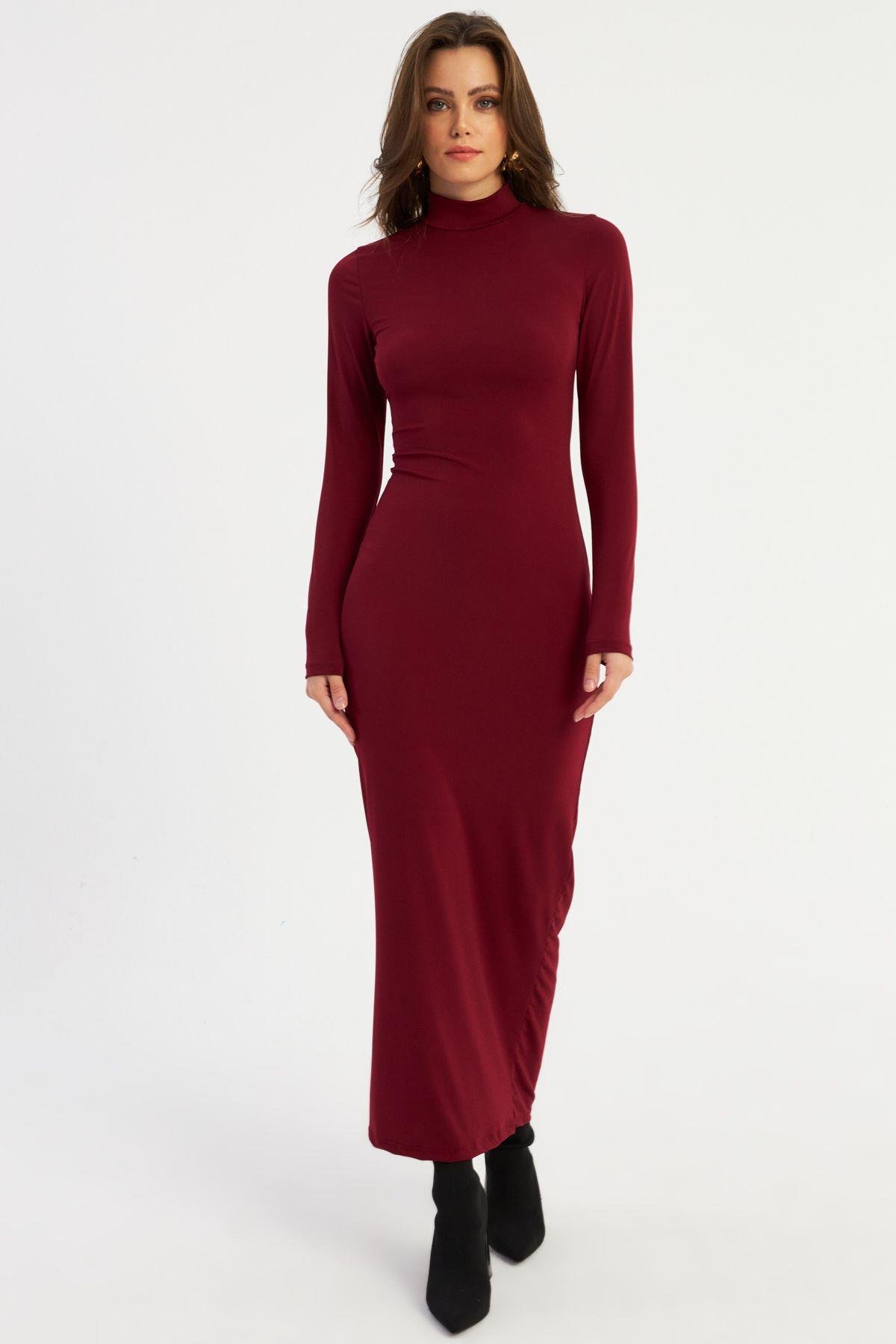 Kadın Bordo Maxi Elbise MLİK100