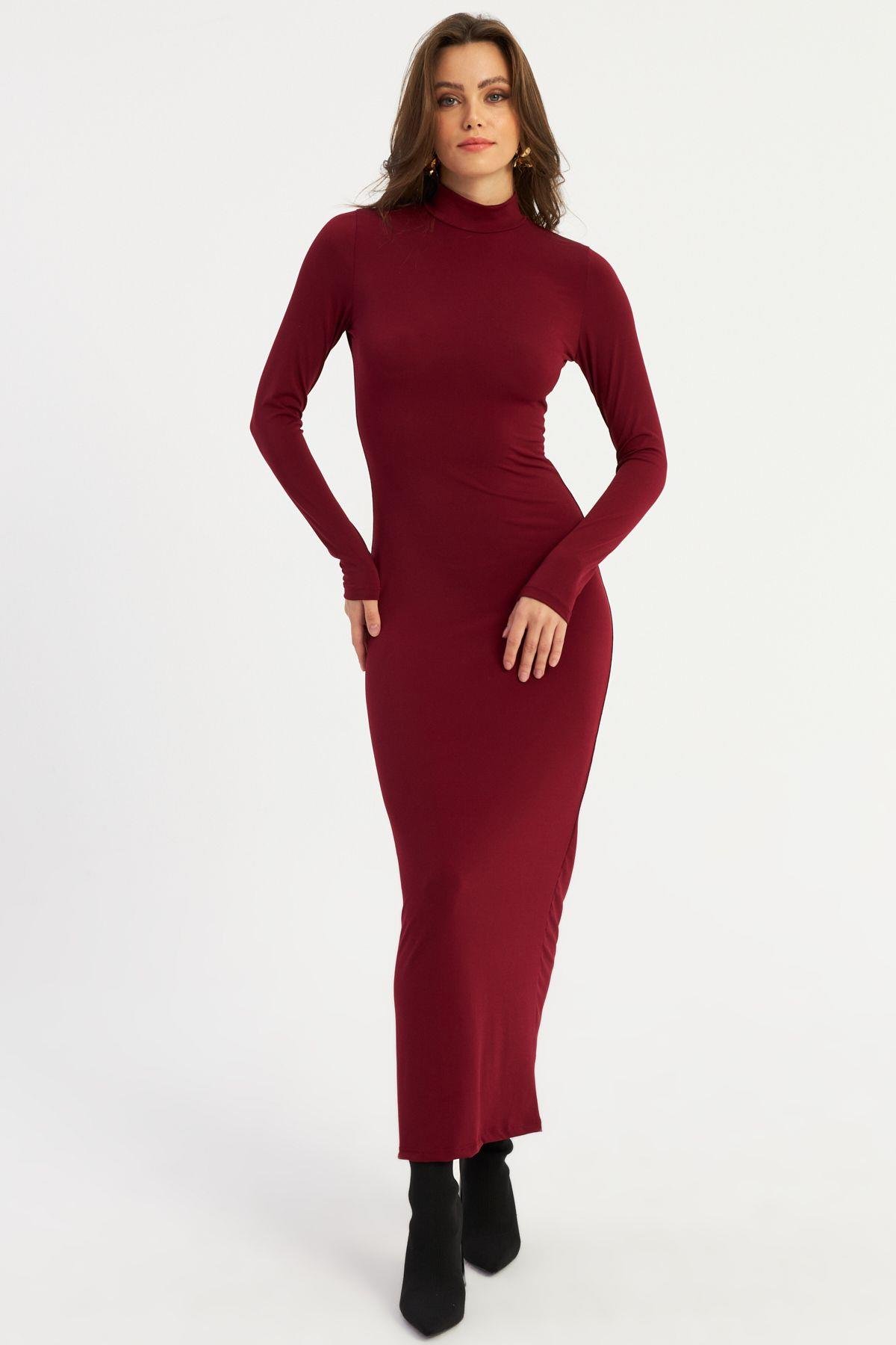 Kadın Bordo Maxi Elbise MLİK100