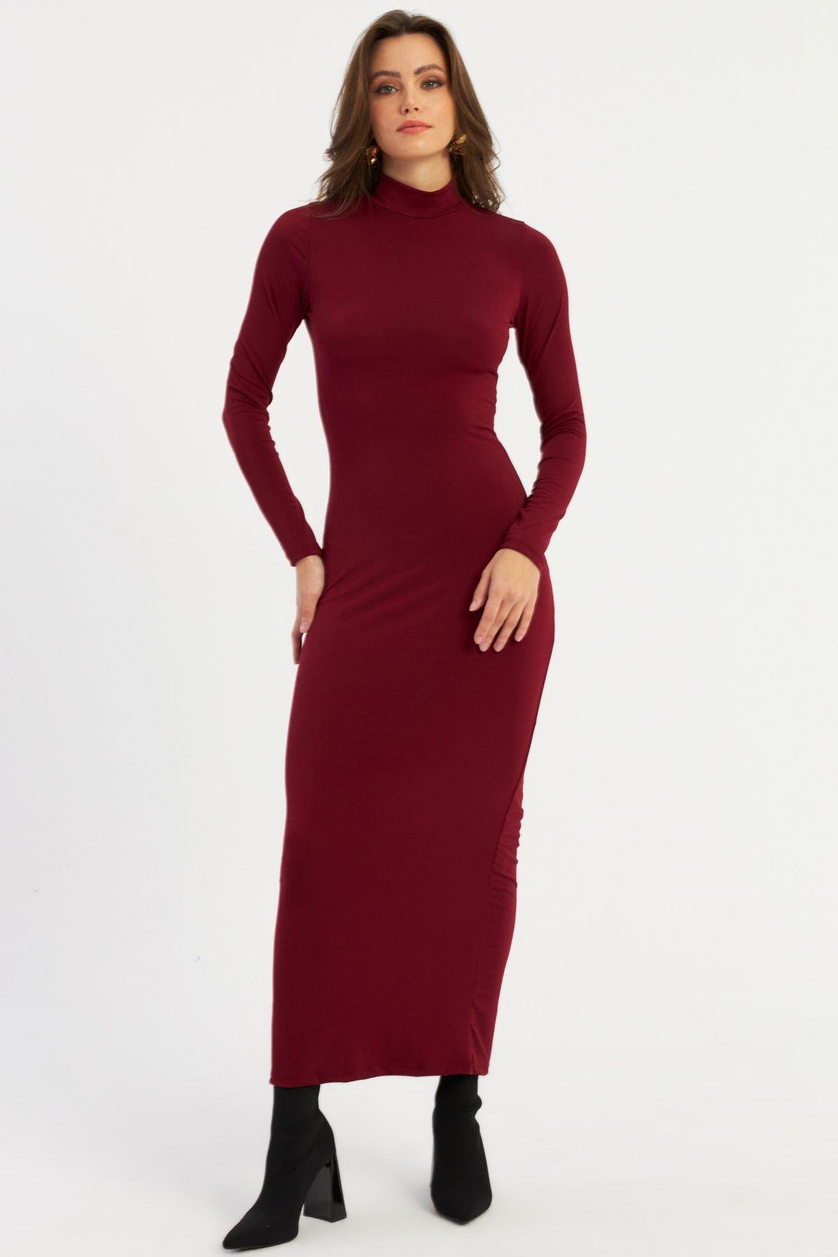Kadın Bordo Maxi Elbise MLİK100