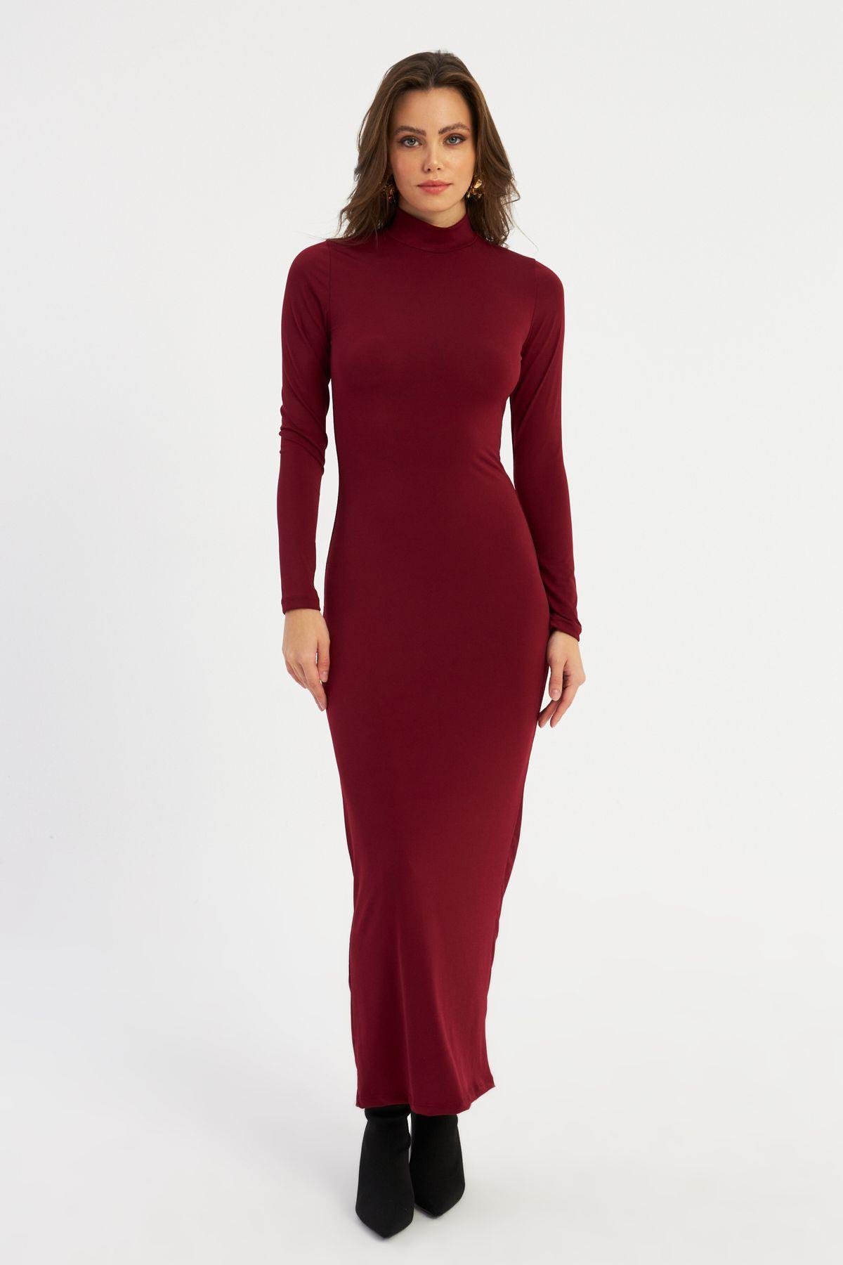 Kadın Bordo Maxi Elbise MLİK100