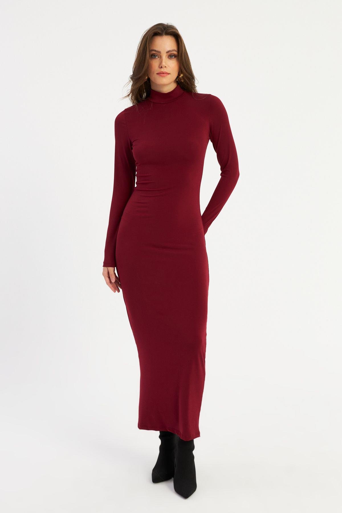 Kadın Bordo Maxi Elbise MLİK100