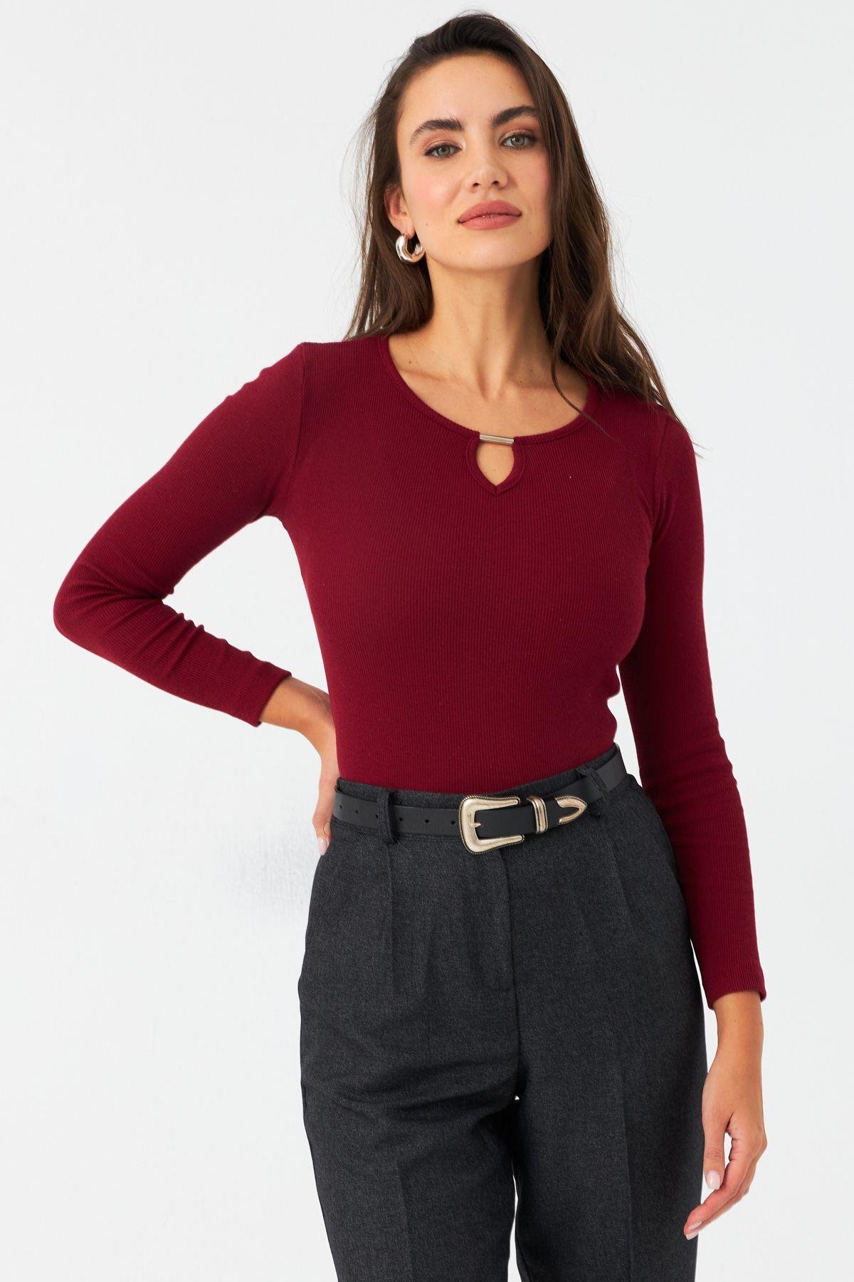Kadın Bordo Önü Damla Kaşkorse Bluz GA100