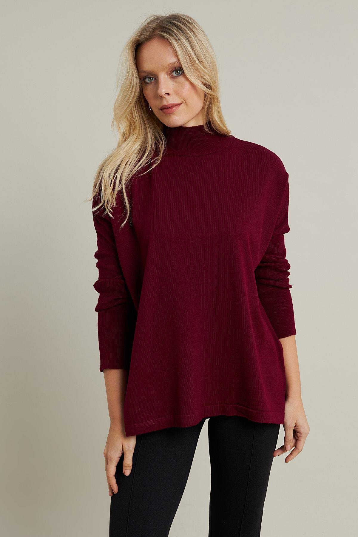Kadın Bordo Salaş Triko Bluz YV289