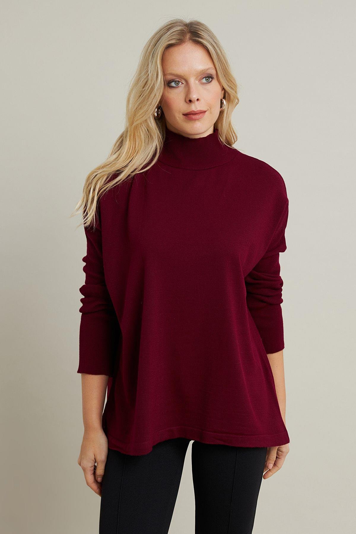 Kadın Bordo Salaş Triko Bluz YV289