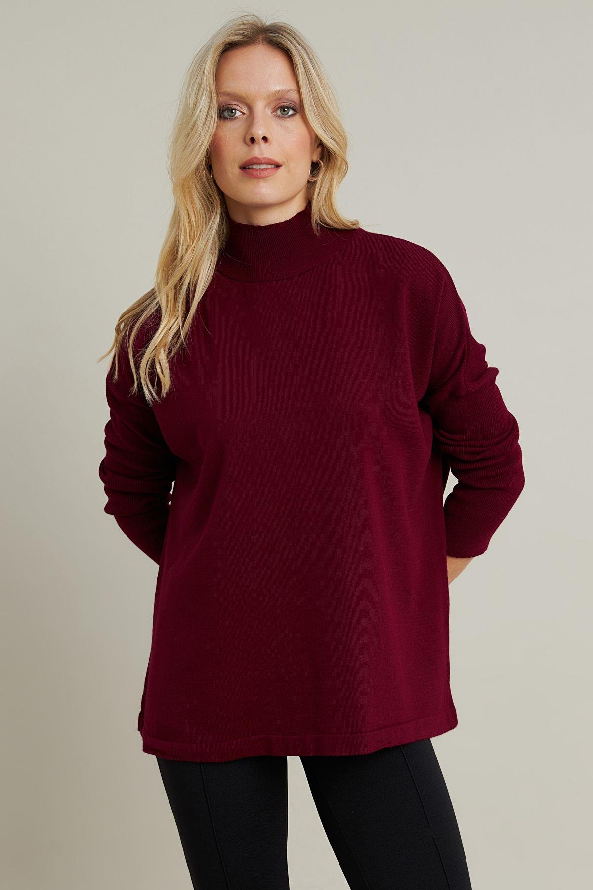 Kadın Bordo Salaş Triko Bluz YV289