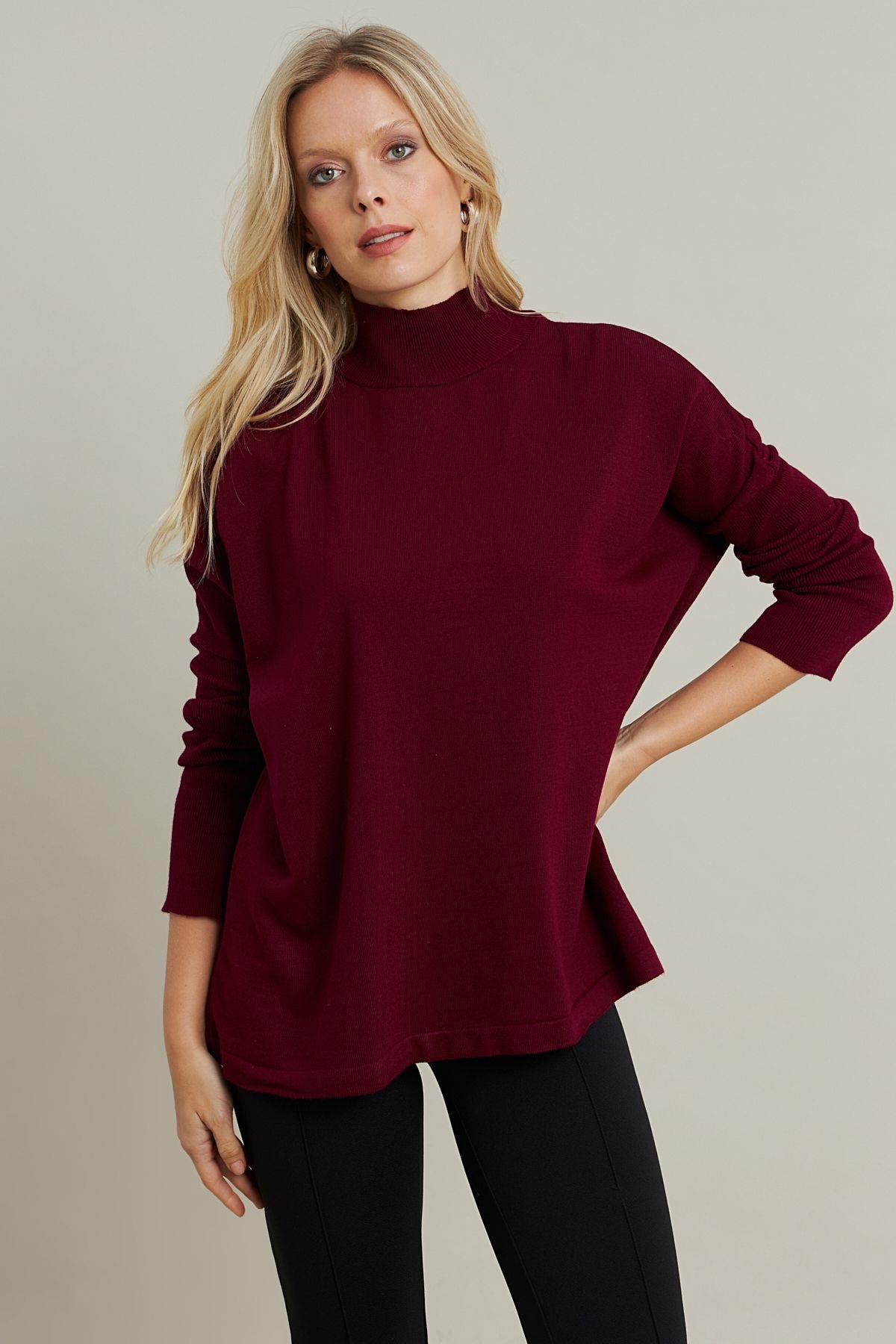 Kadın Bordo Salaş Triko Bluz YV289