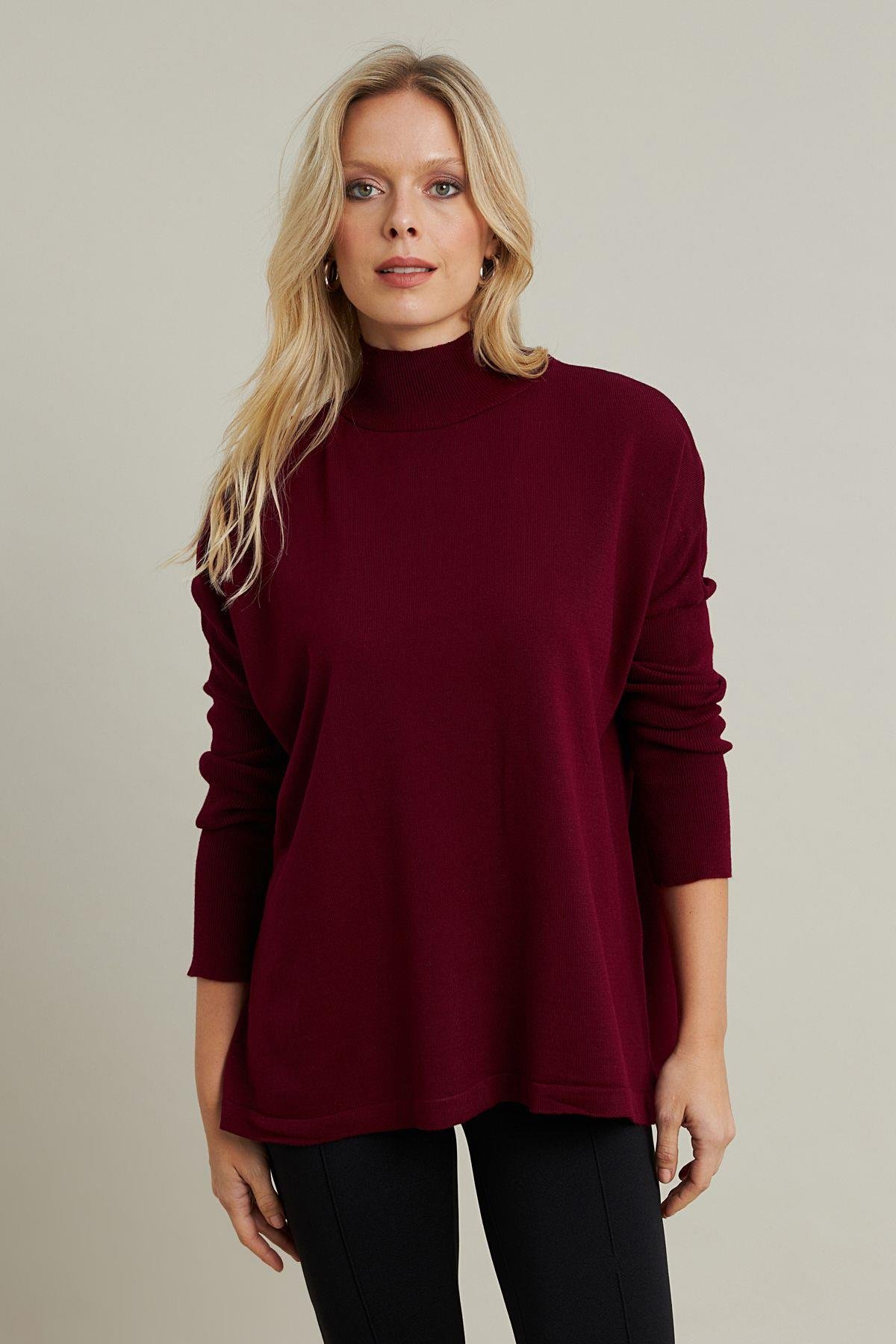 Kadın Bordo Salaş Triko Bluz YV289