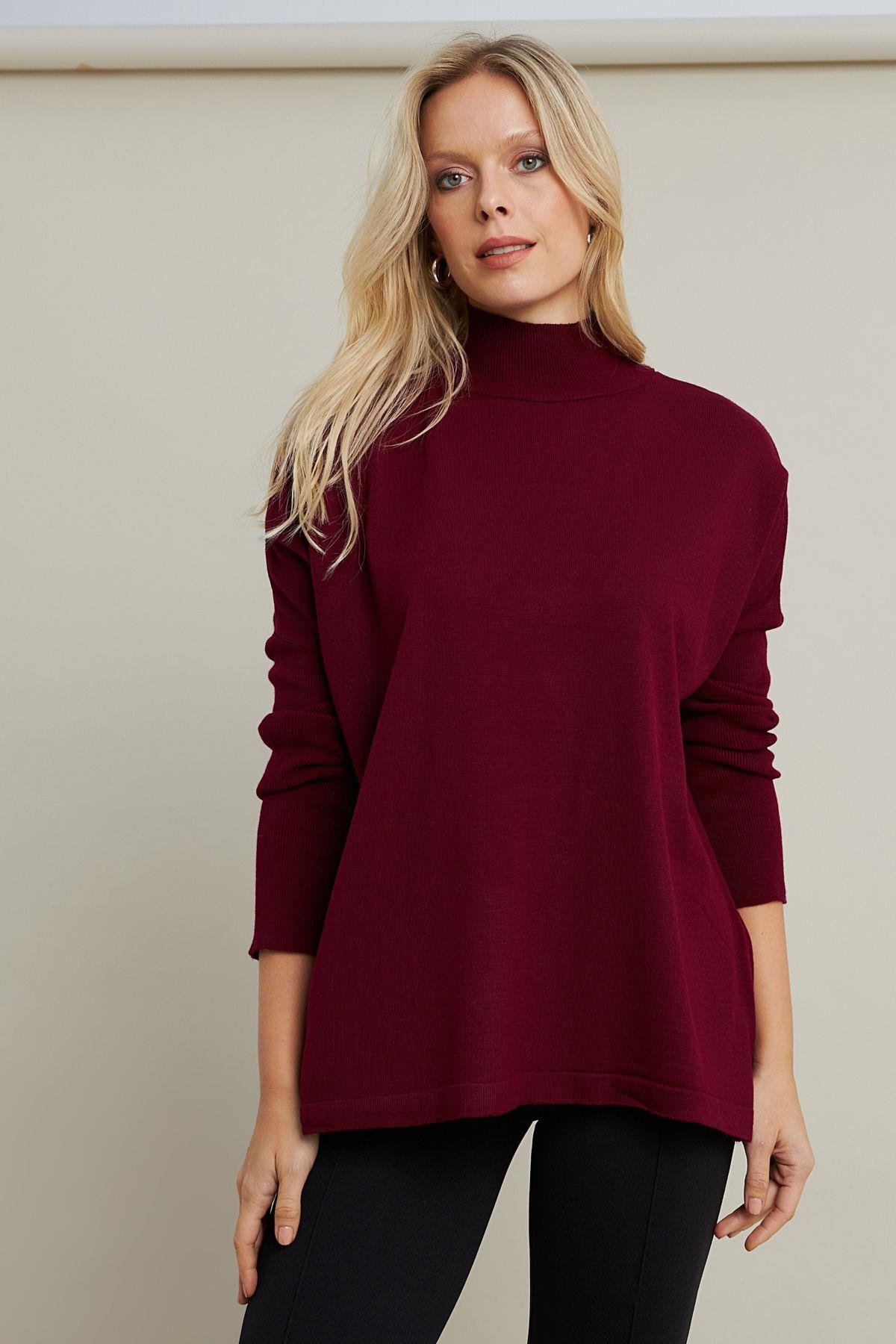 Kadın Bordo Salaş Triko Bluz YV289