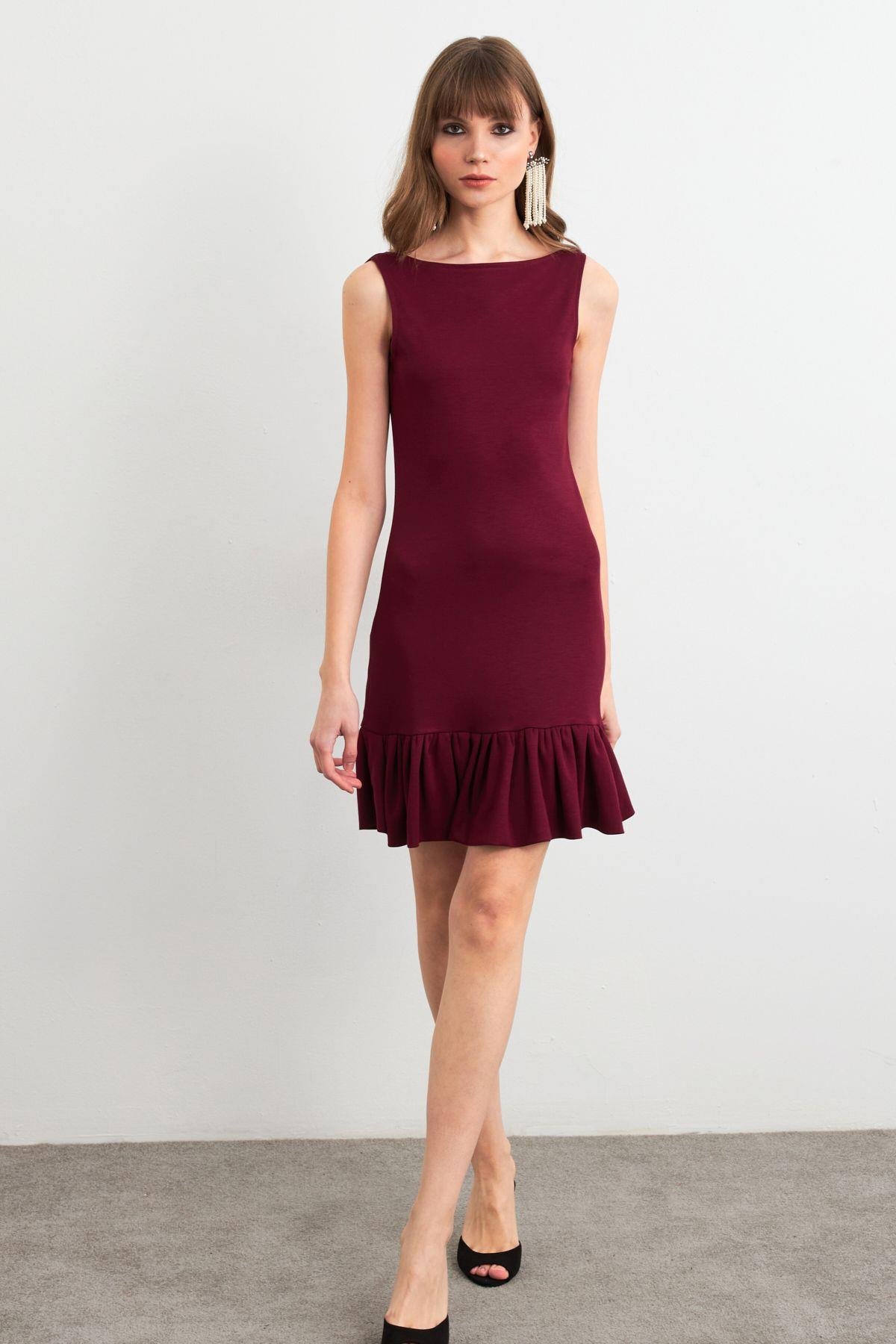Kadın Bordo Sırtı Açık Mini Elbise HOR0050