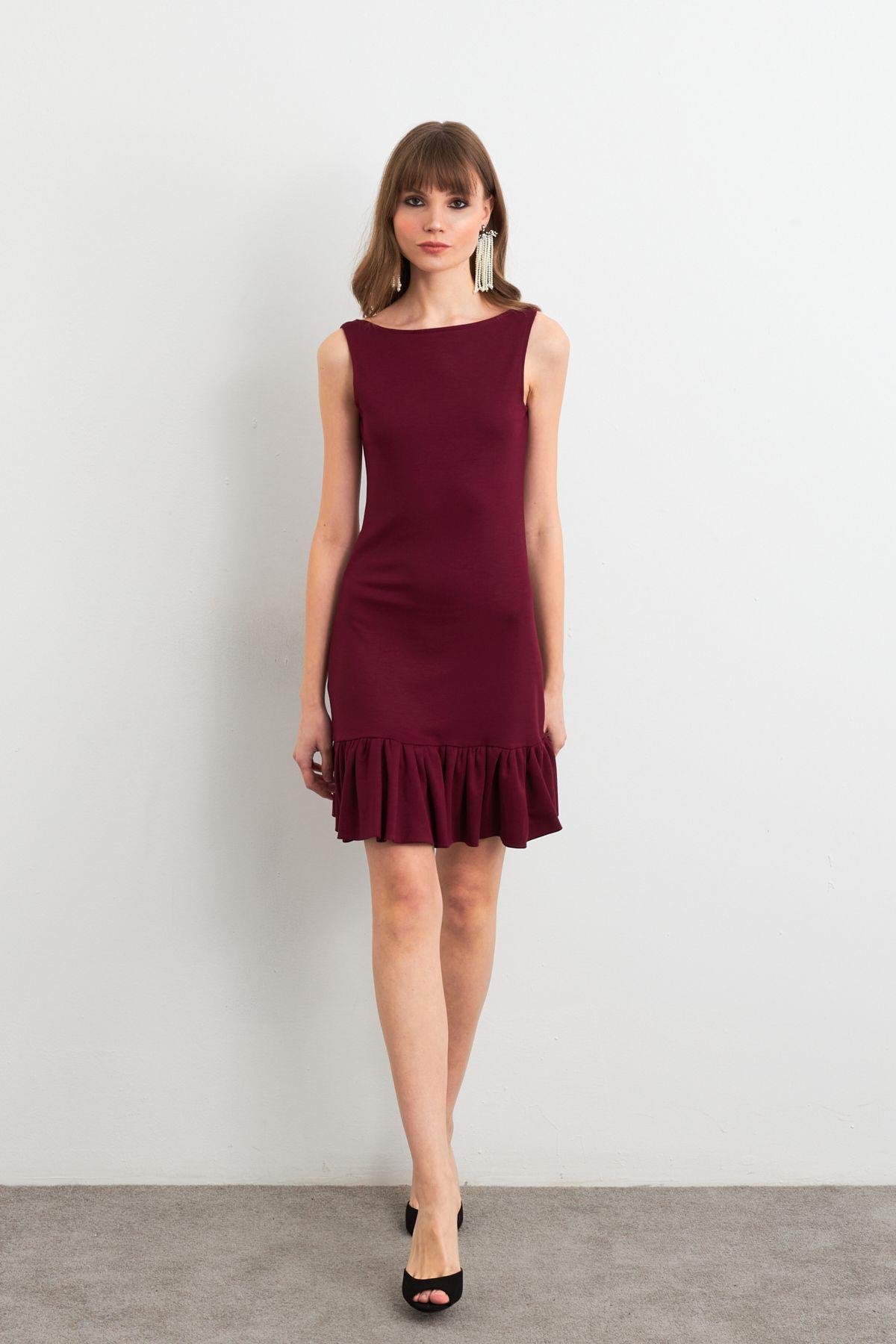 Kadın Bordo Sırtı Açık Mini Elbise HOR0050
