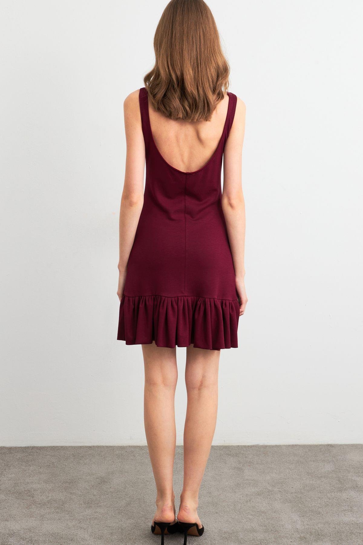 Kadın Bordo Sırtı Açık Mini Elbise HOR0050