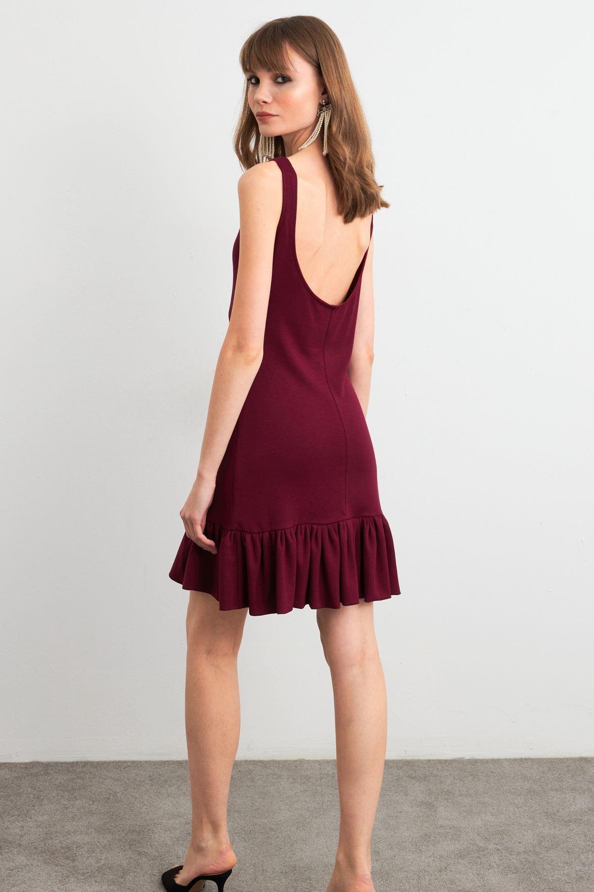 Kadın Bordo Sırtı Açık Mini Elbise HOR0050
