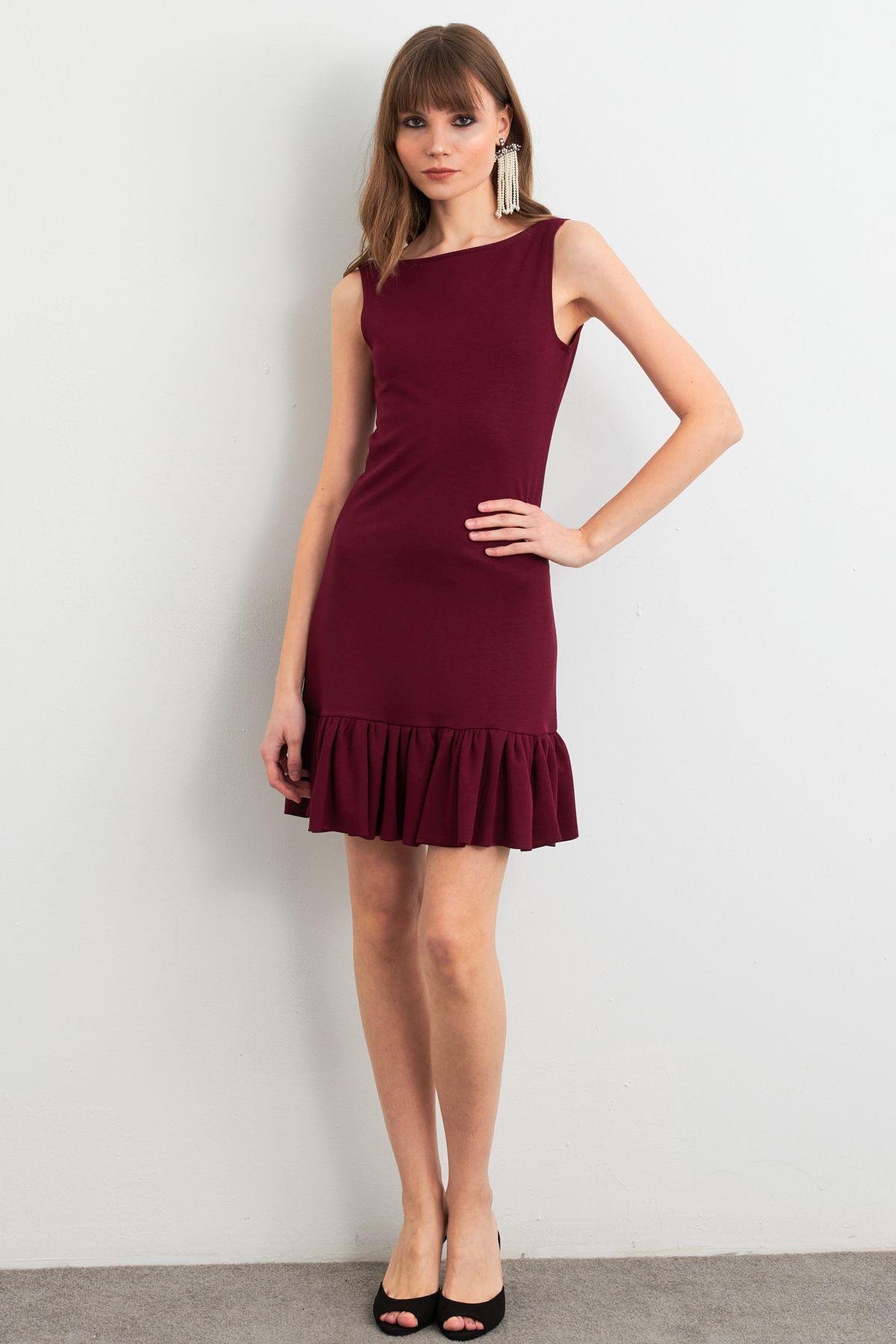 Kadın Bordo Sırtı Açık Mini Elbise HOR0050