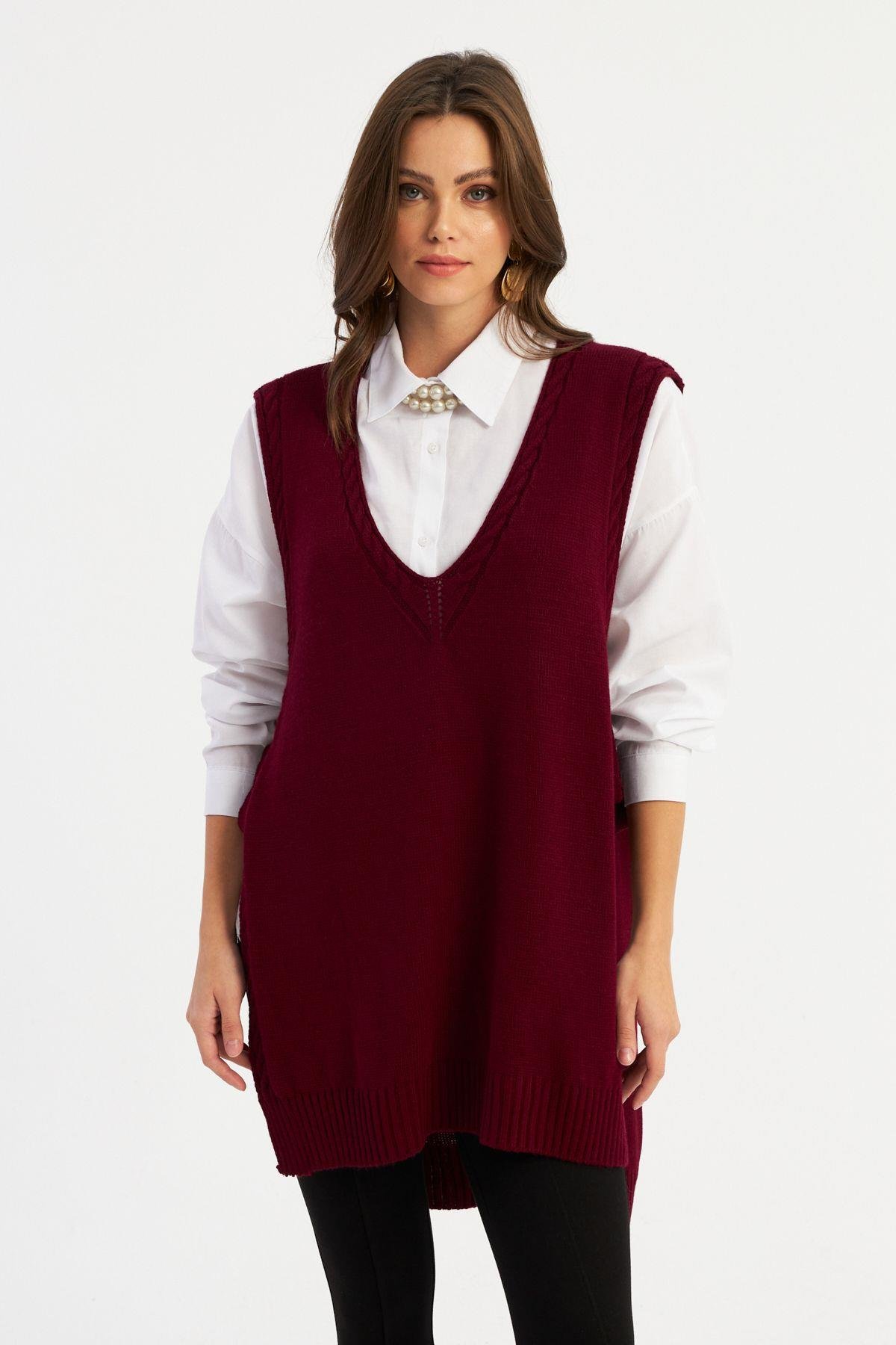 Kadın Bordo Triko Süveter MYV103