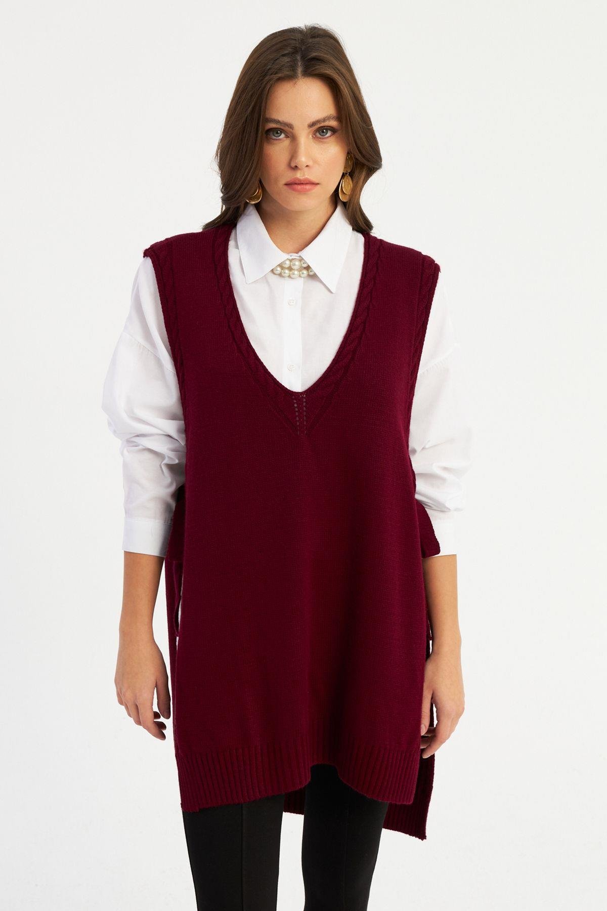 Kadın Bordo Triko Süveter MYV103