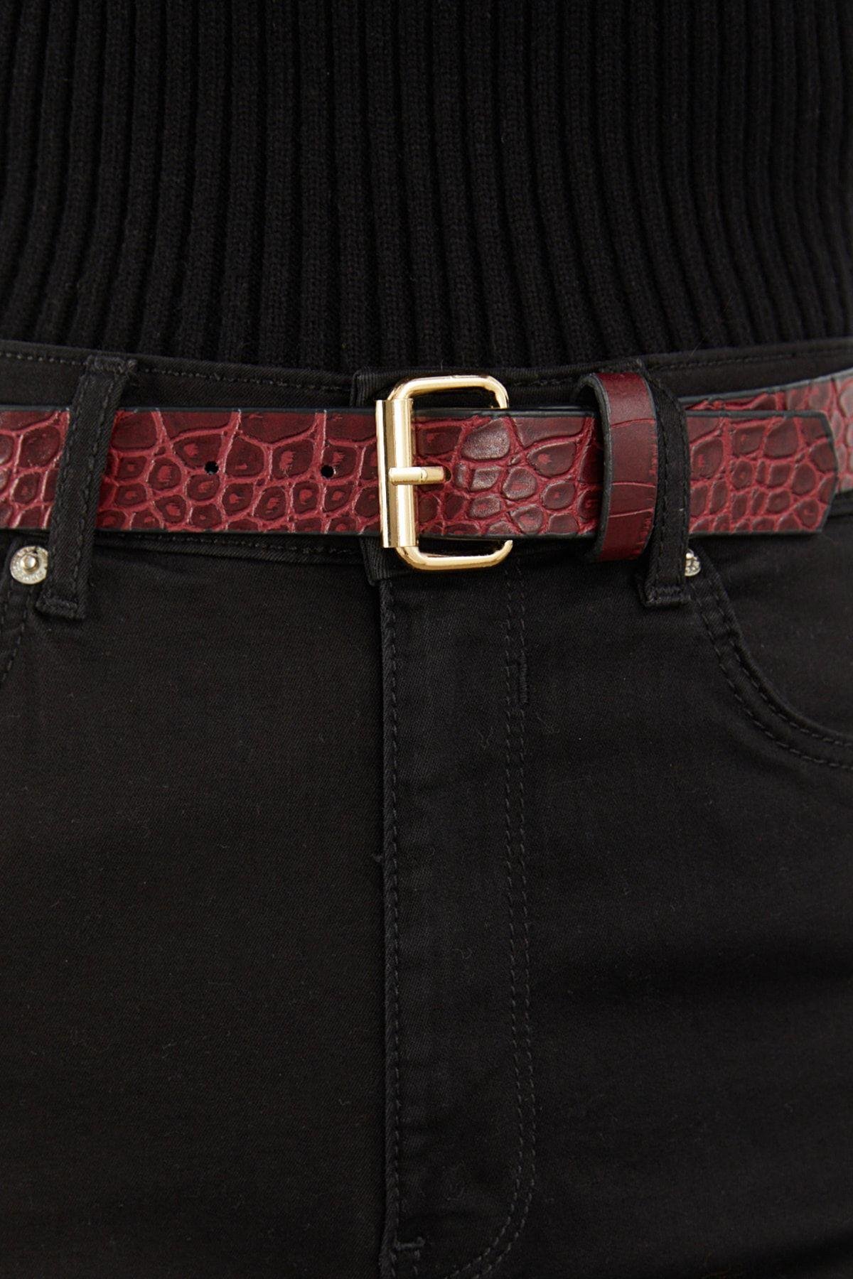 Kadın Bordo Yılan Desenli Kemer BE599