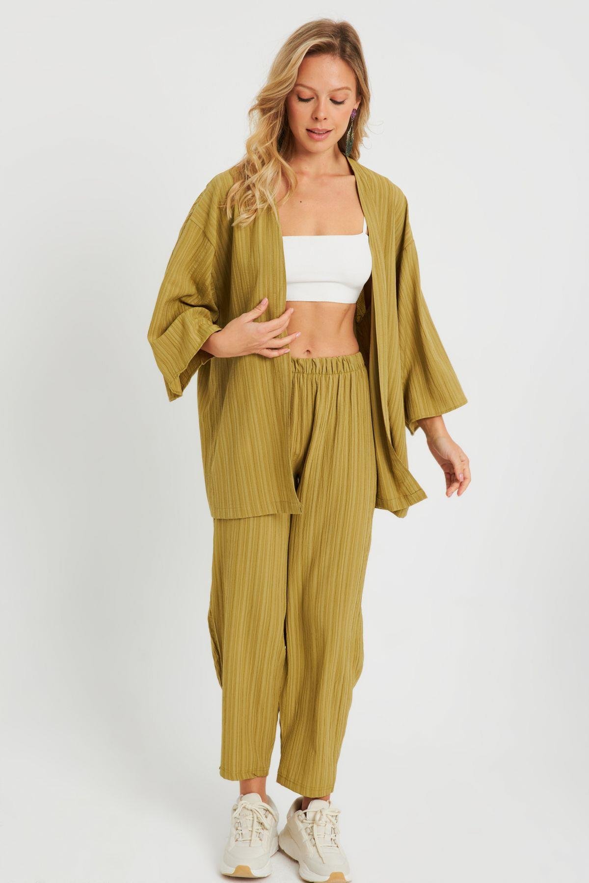Kadın Bürümcük Kimono Takım Siyah Q983