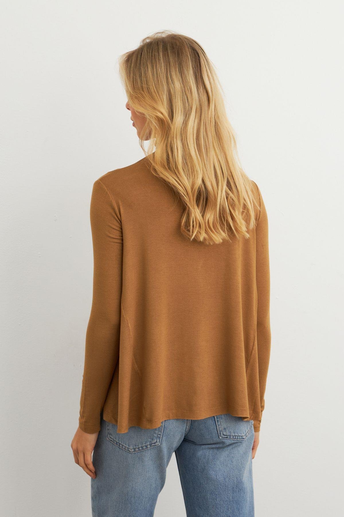 Kadın Camel Basic Balıkçı Yaka Bluz MKAZ501