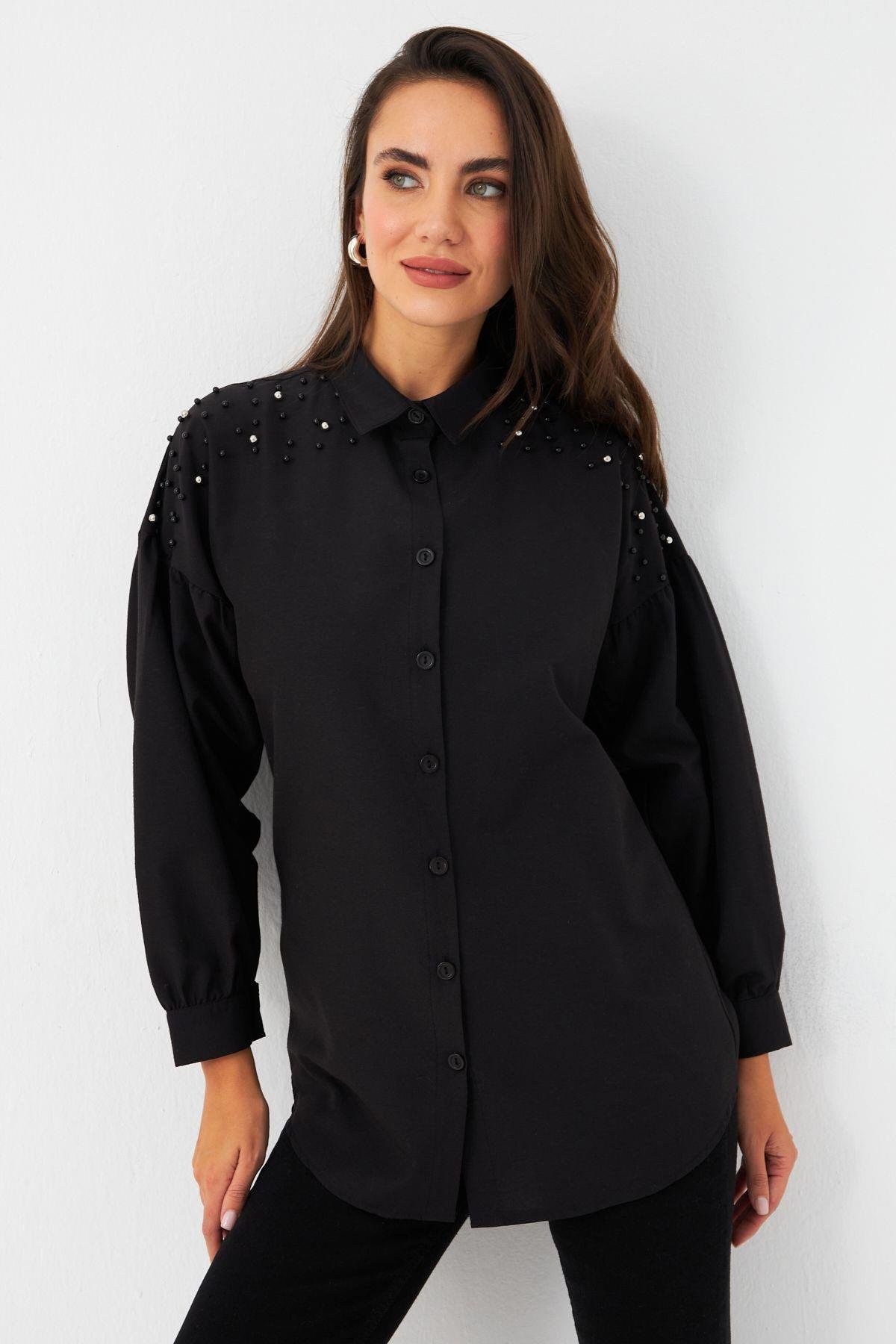 Kadın Camel İncili Balon Kol Gömlek MASF16