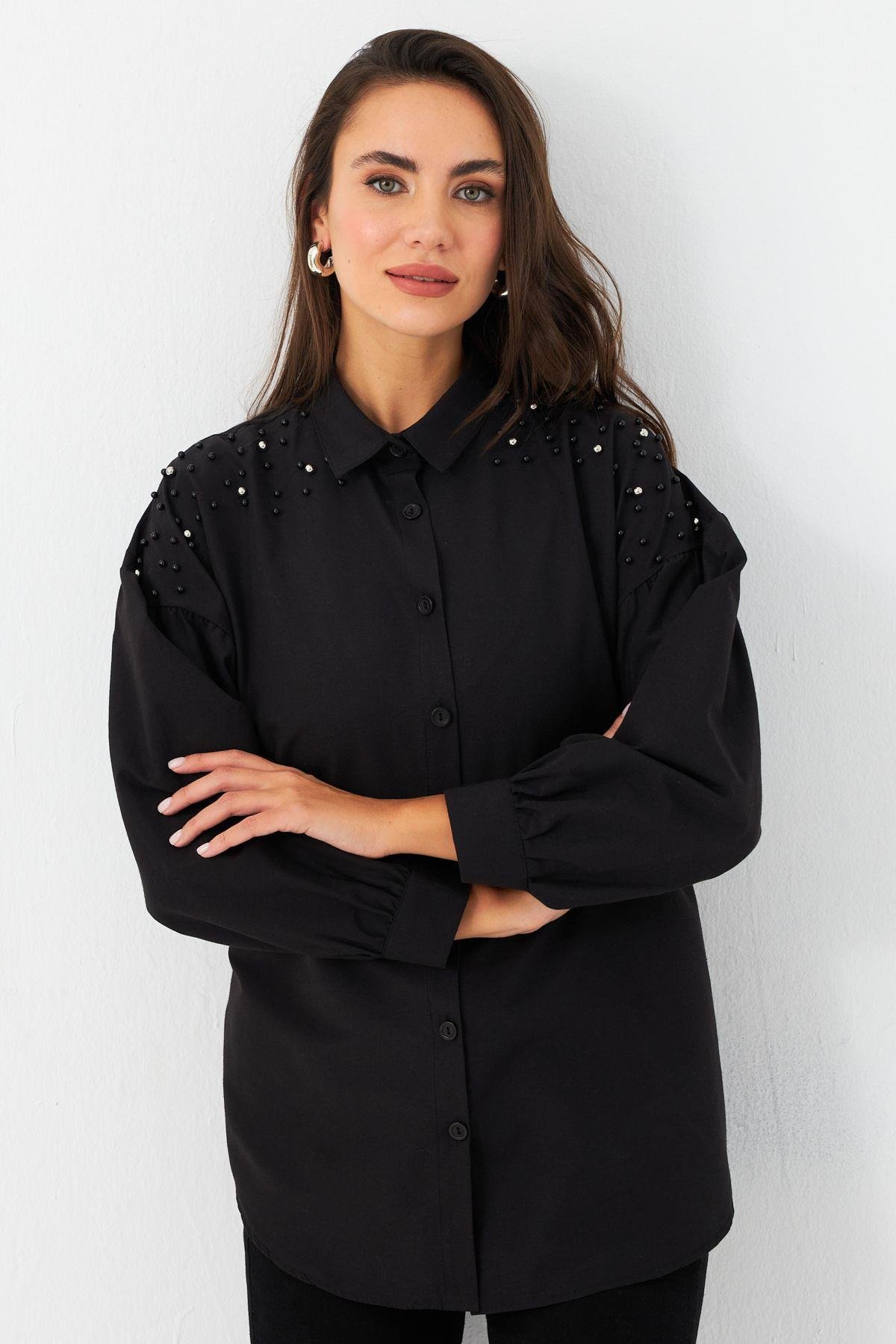 Kadın Camel İncili Balon Kol Gömlek MASF16