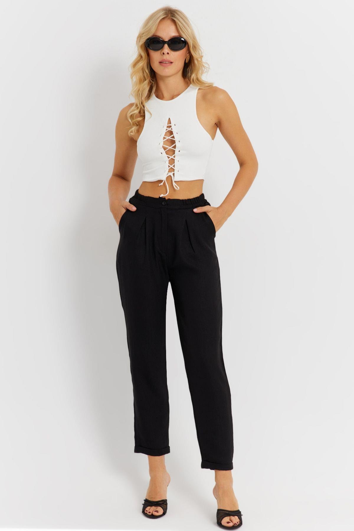 Kadın Camel Keten Pantolon DMR340