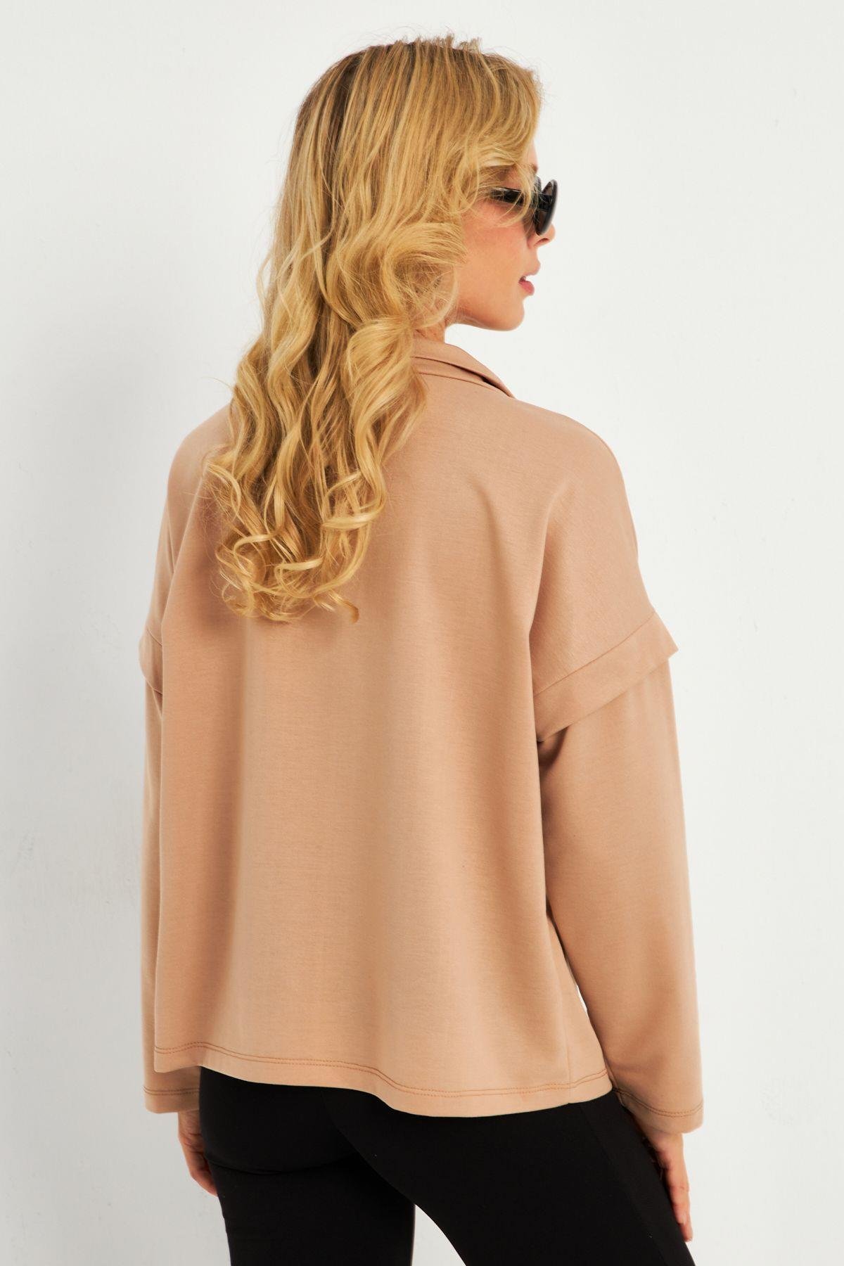 Kadın Camel Kuşgözlü Sweatshirt TF04