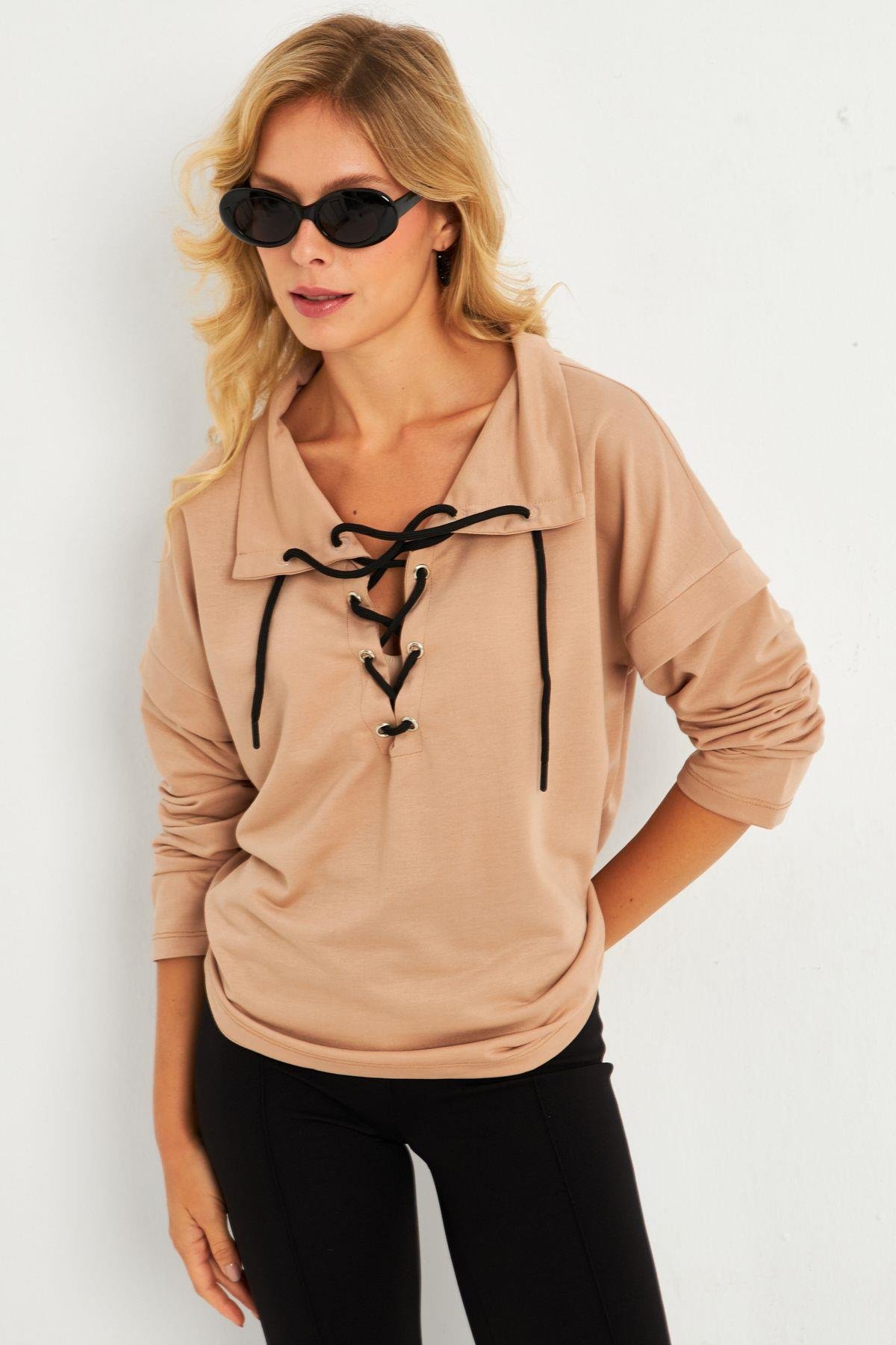 Kadın Camel Kuşgözlü Sweatshirt TF04