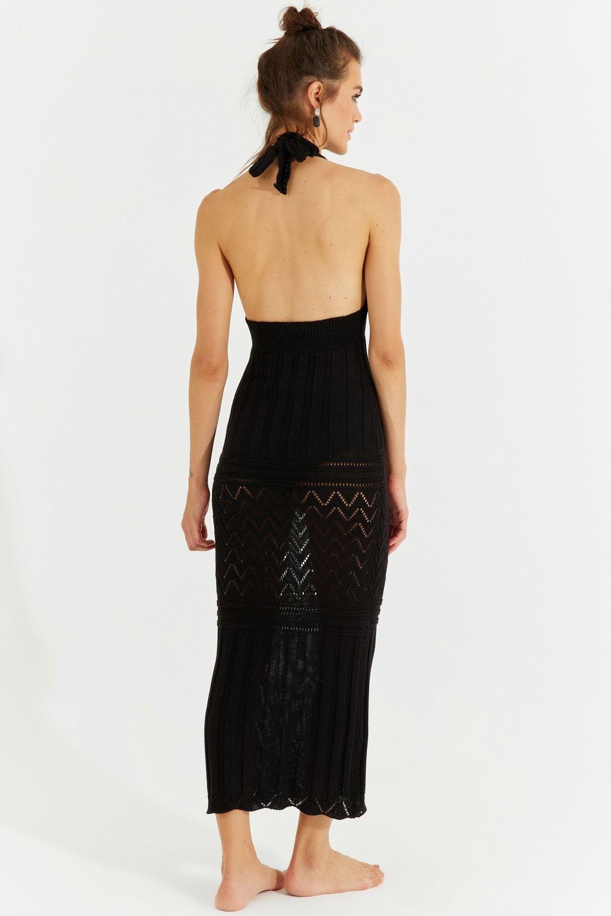 Kadın Camel Sırtı Açık Triko Maxi Elbise SF2505
