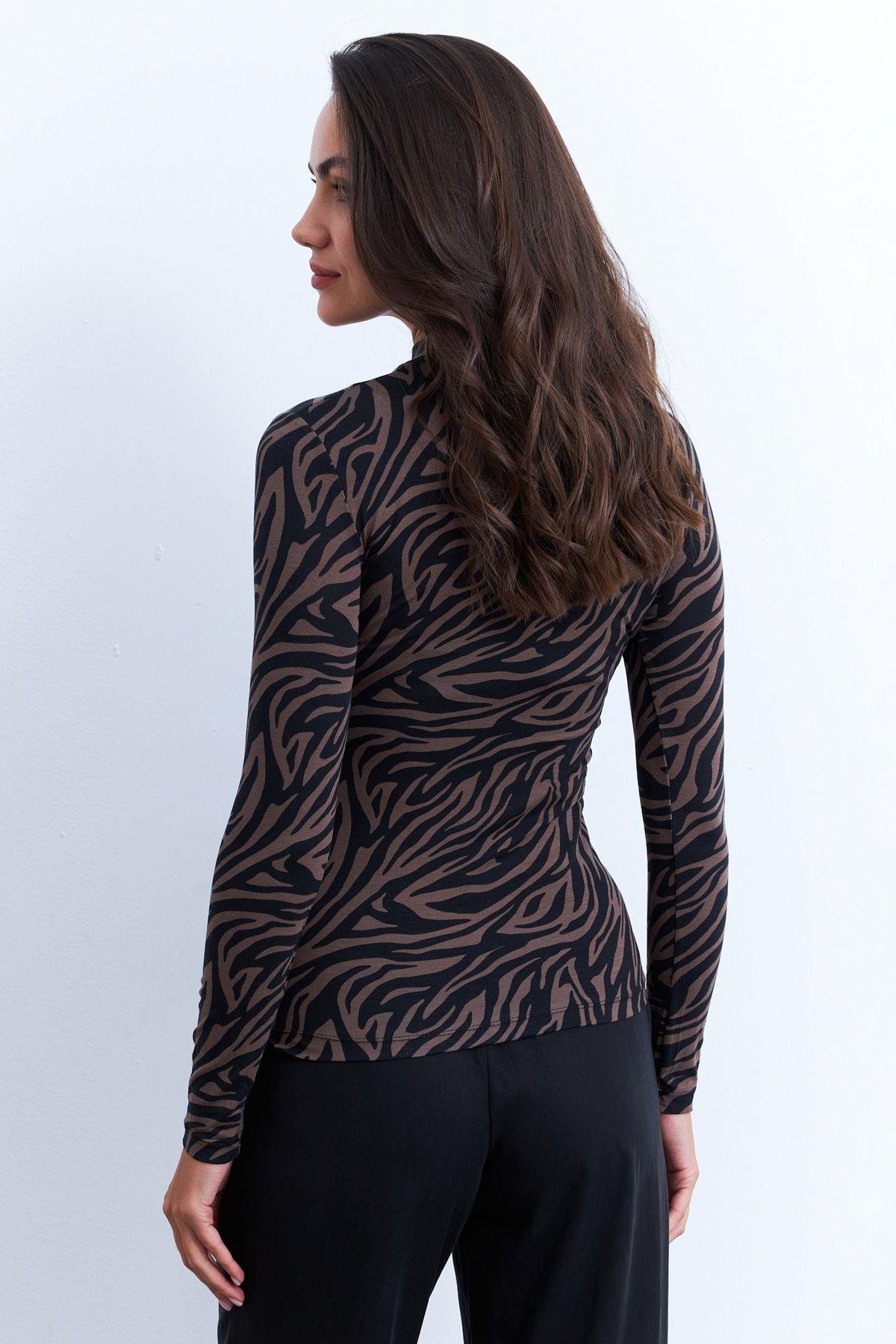 Kadın Camel-Siyah Desenli Bluz LPP1275