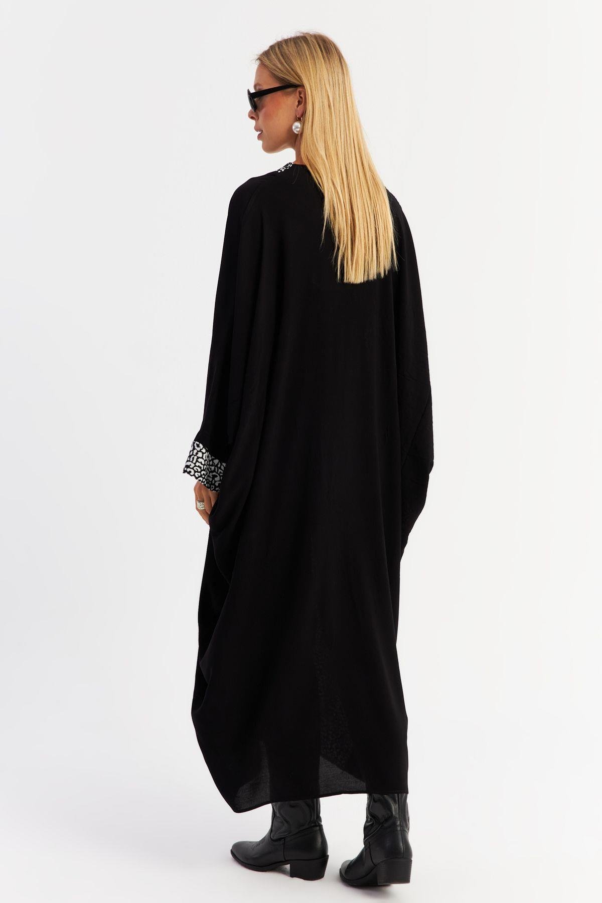 Kadın Camel-Siyah Leopar Bloklu Maxi Elbise MALO15