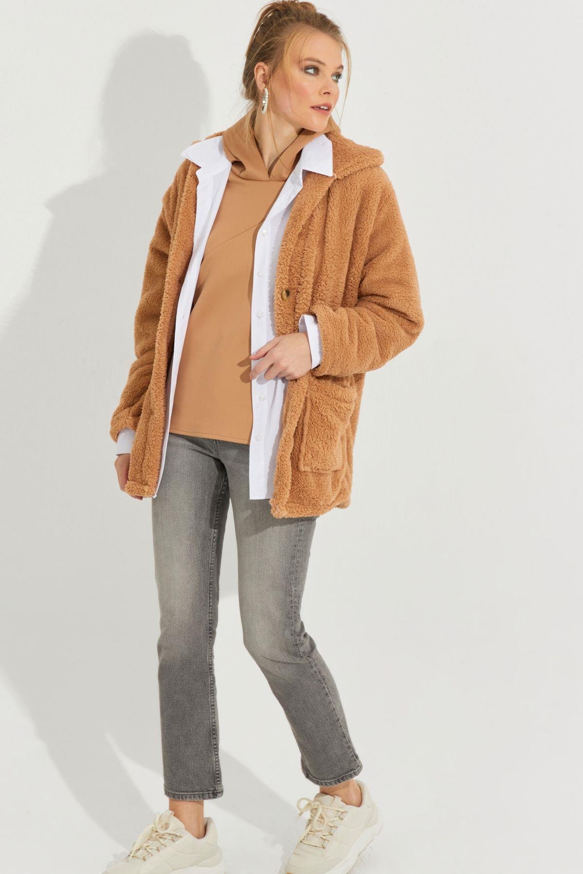 Kadın Camel Teddy Ceket Q980