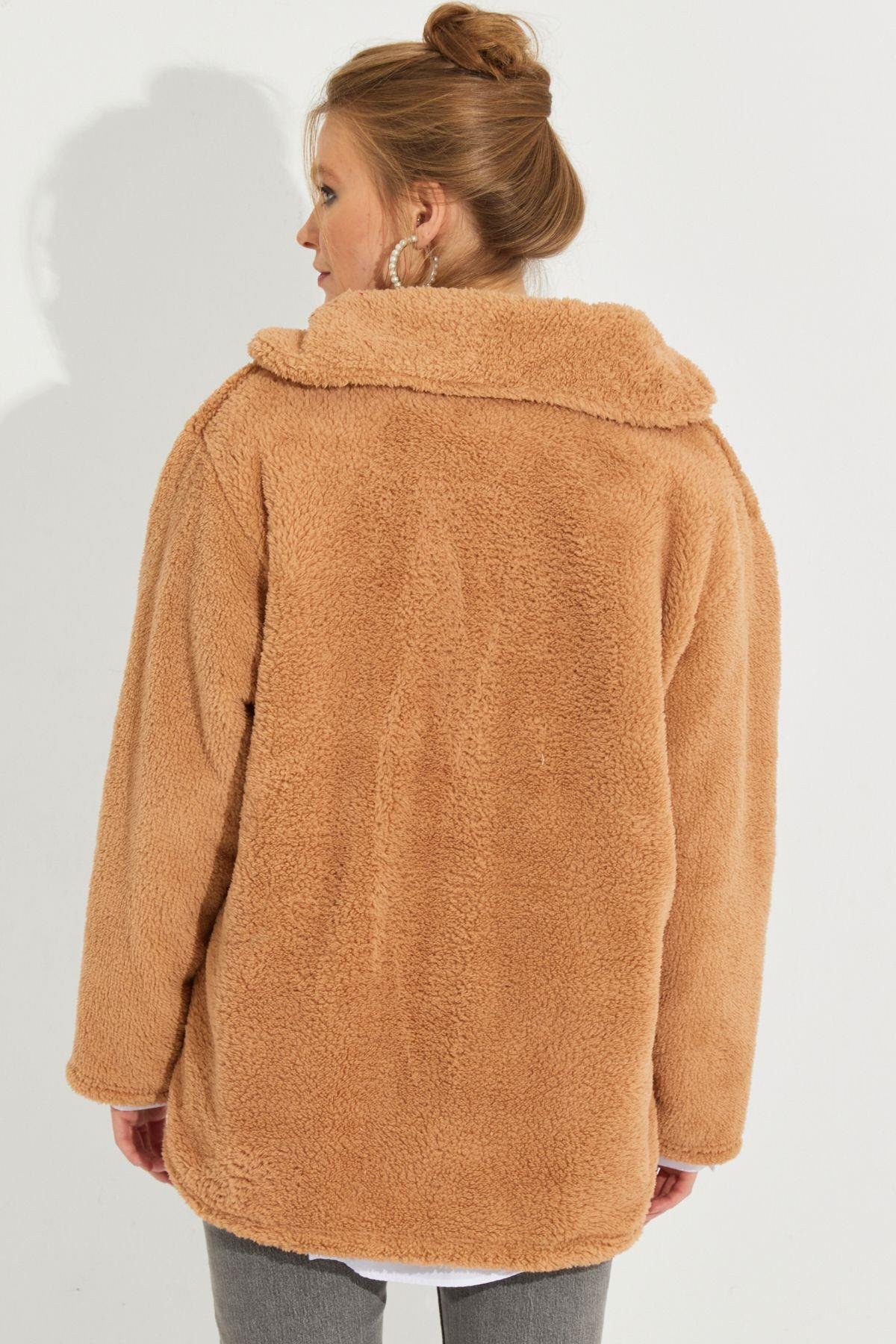 Kadın Camel Teddy Ceket Q980
