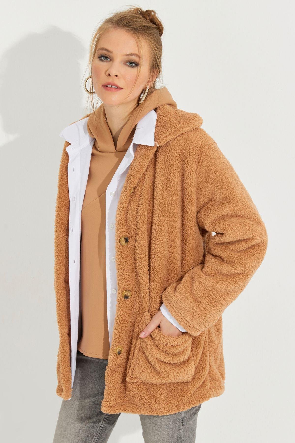 Kadın Camel Teddy Ceket Q980