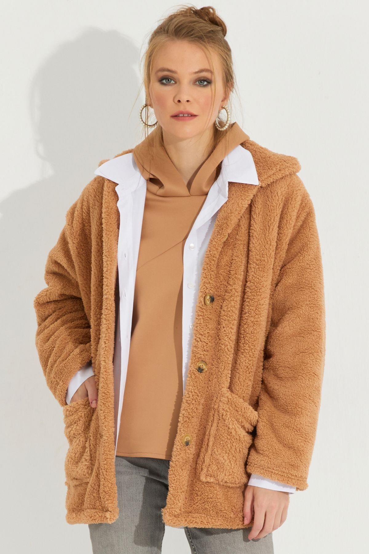 Kadın Camel Teddy Ceket Q980