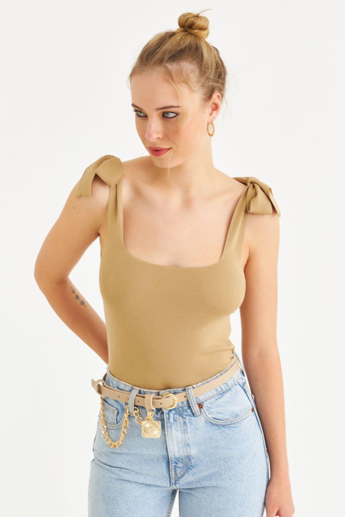 Kadın Camel Triko Bluz YV236